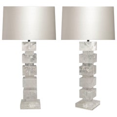 Larger Pair of Block Form Rock Crystal Lamps