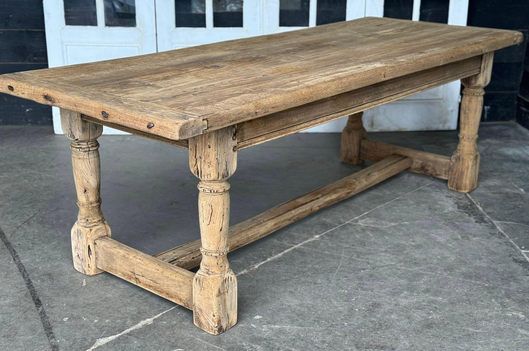 Larger Quality Bleached Oak Farmhouse Dining Table  10
