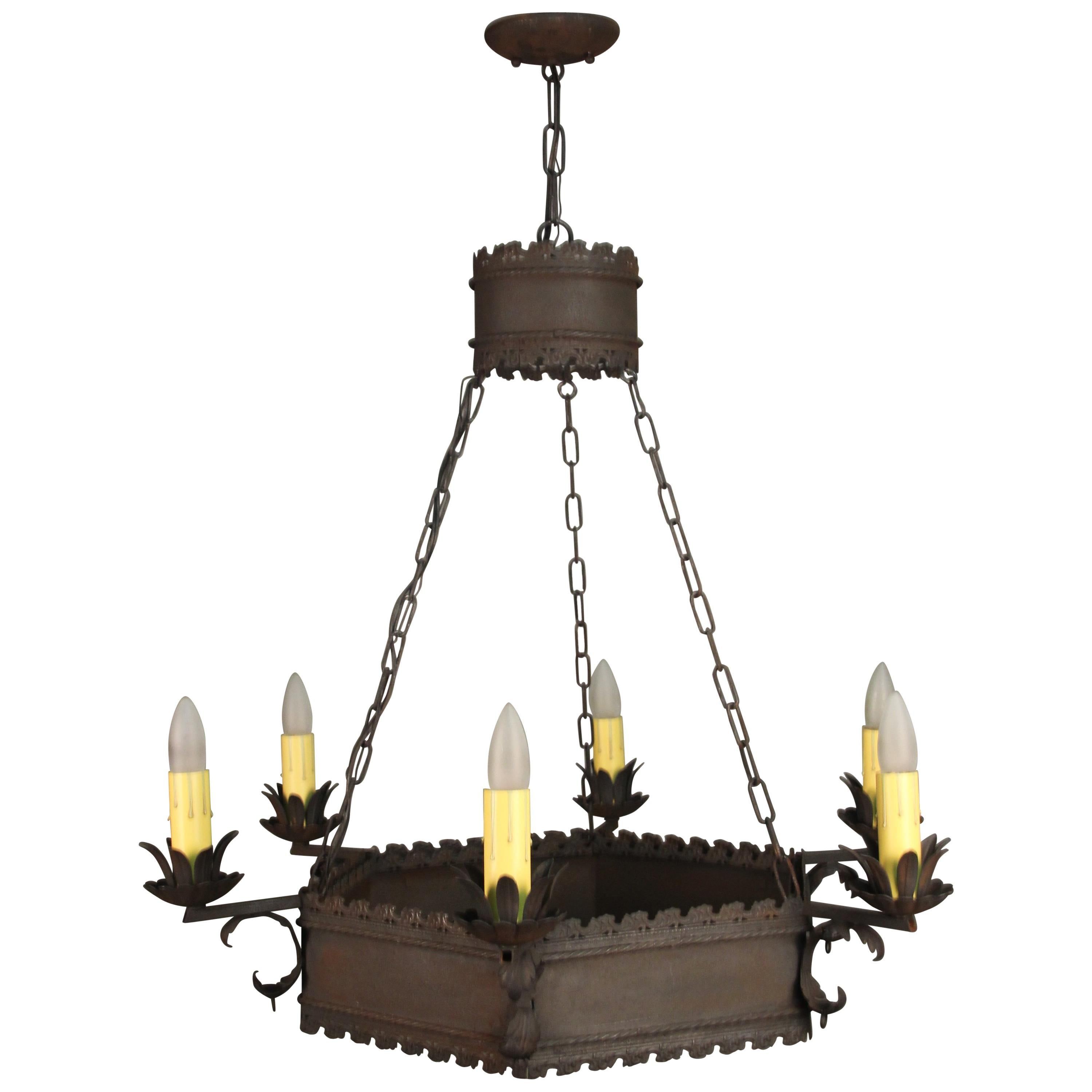Larger Scale Spanish Revival Iron Chandelier For Sale