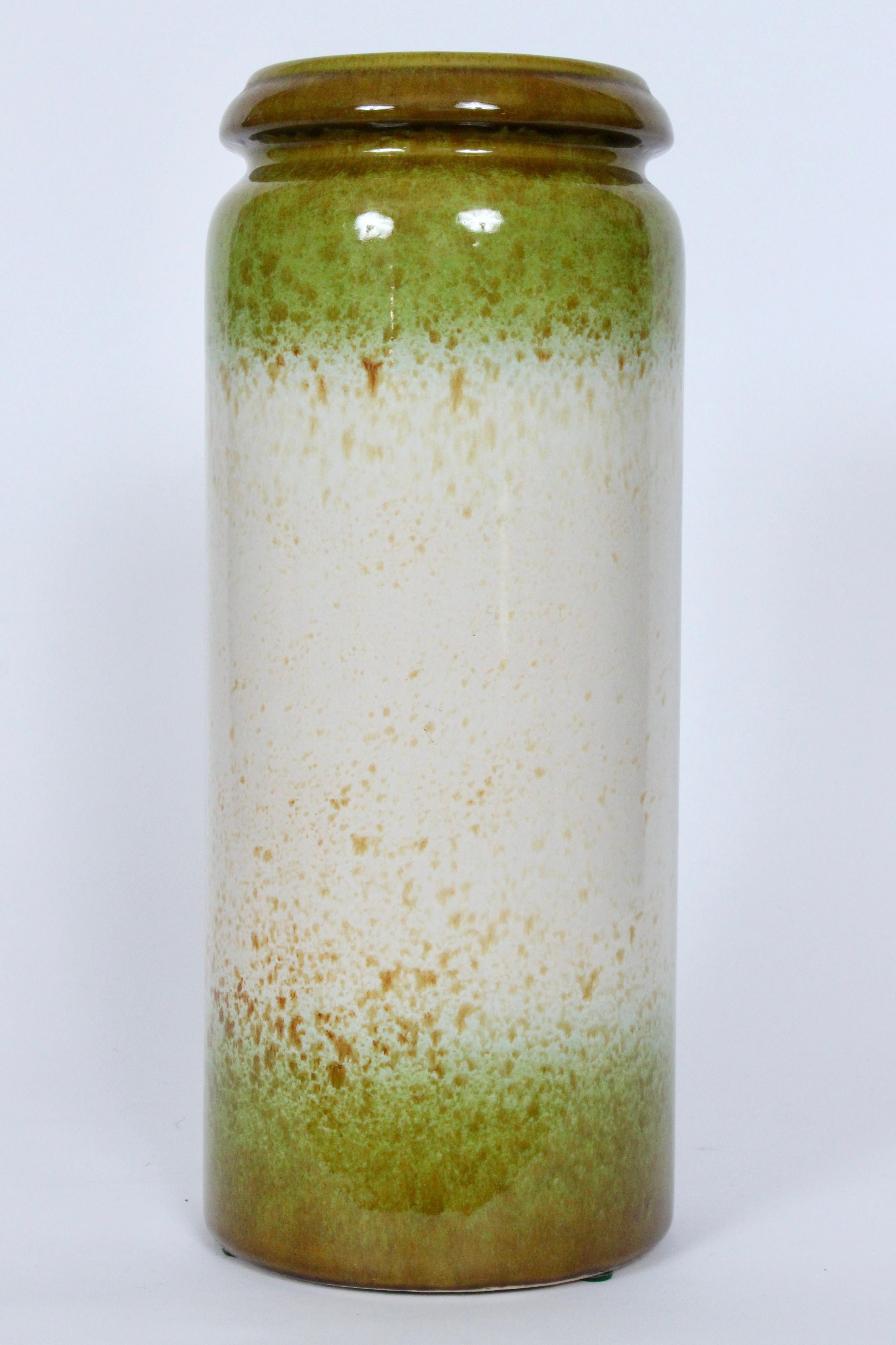 Scandinavian Modern Larger Sheurlich Keramik Spring Green & Oatmeal Art Pottery Vase, 1950's