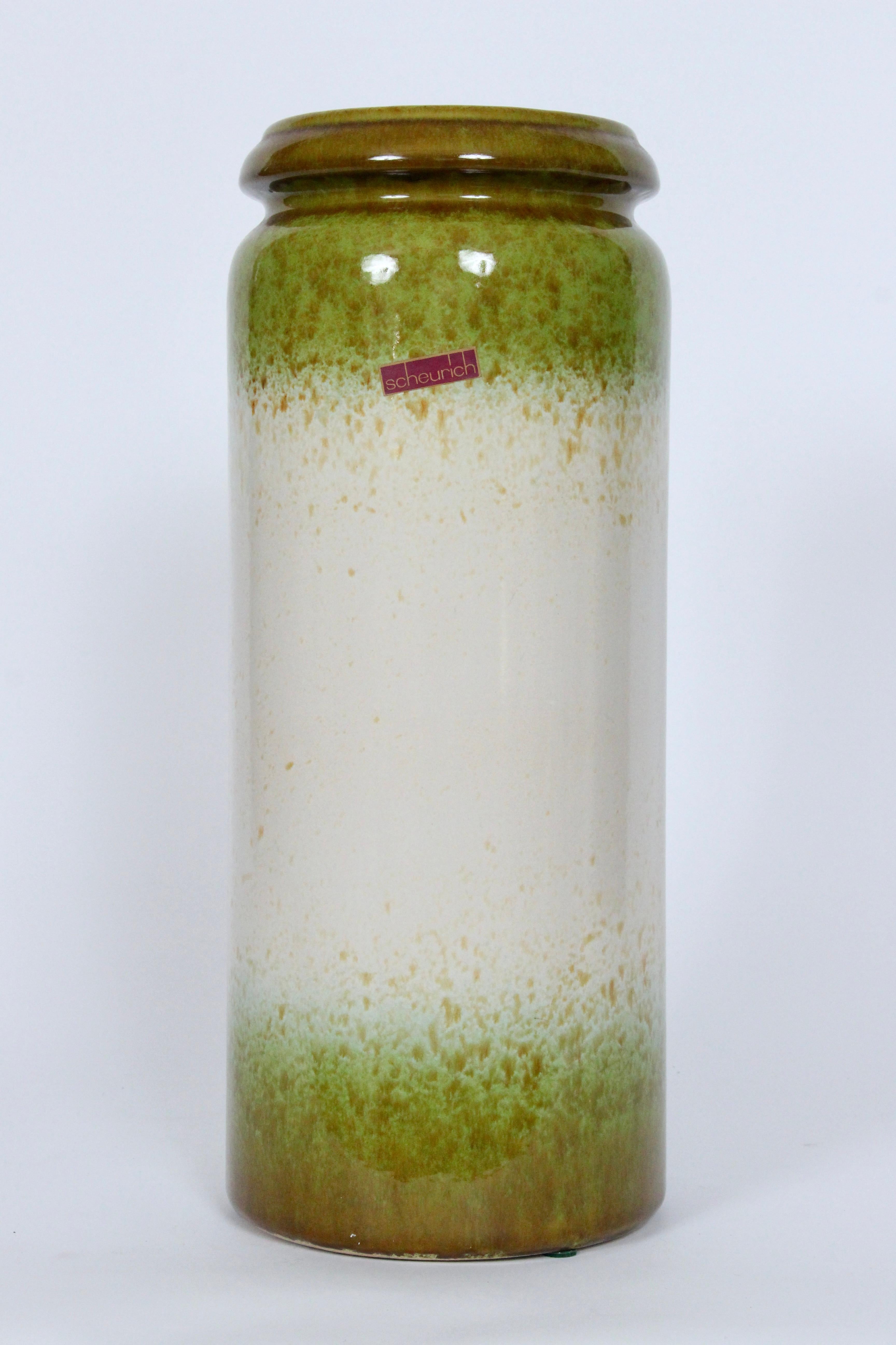 German Larger Sheurlich Keramik Spring Green & Oatmeal Art Pottery Vase, 1950's