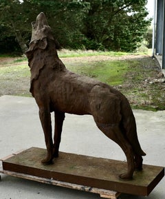 Larger than Life Cast Iron Statue of a Howling Wolf  A terrifying beast
