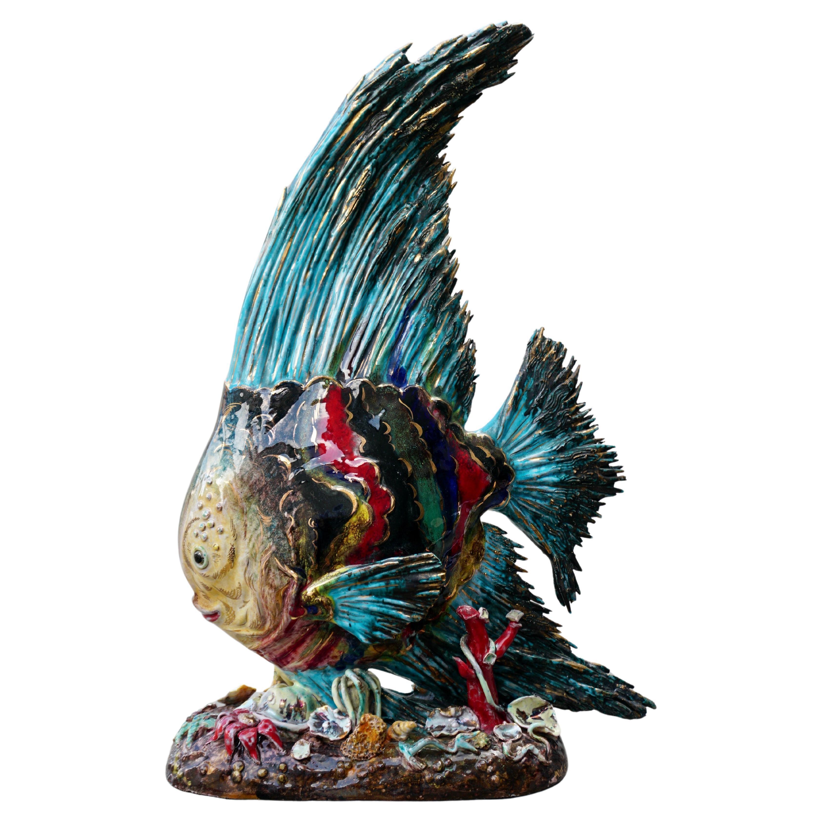 Glazed Larger than Life Figural Fish Lamp by E. Pattarino for Marbro For Sale