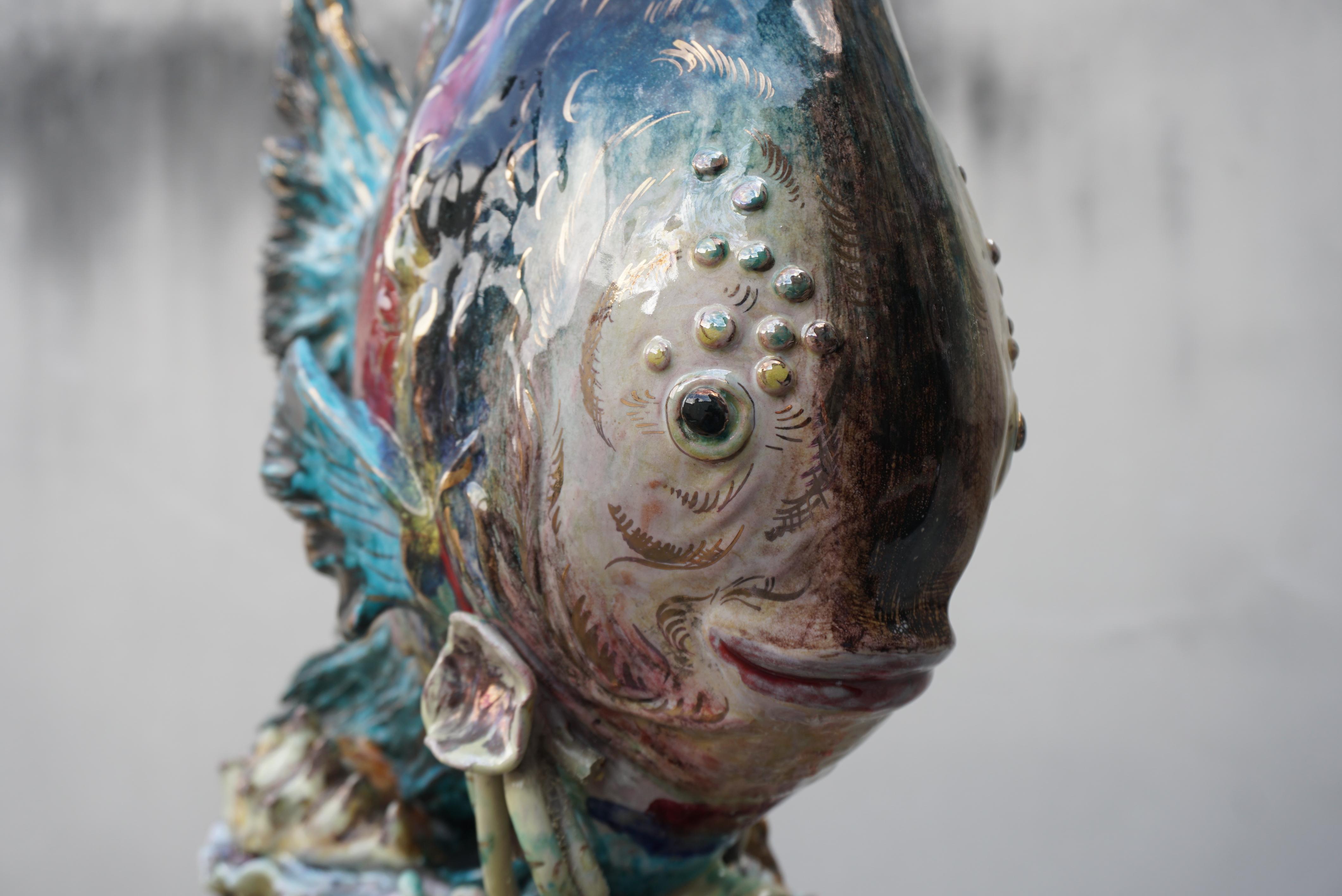 Ceramica Lampada a forma di pesce più grande della vita di E. Pattarino per Marbro in vendita