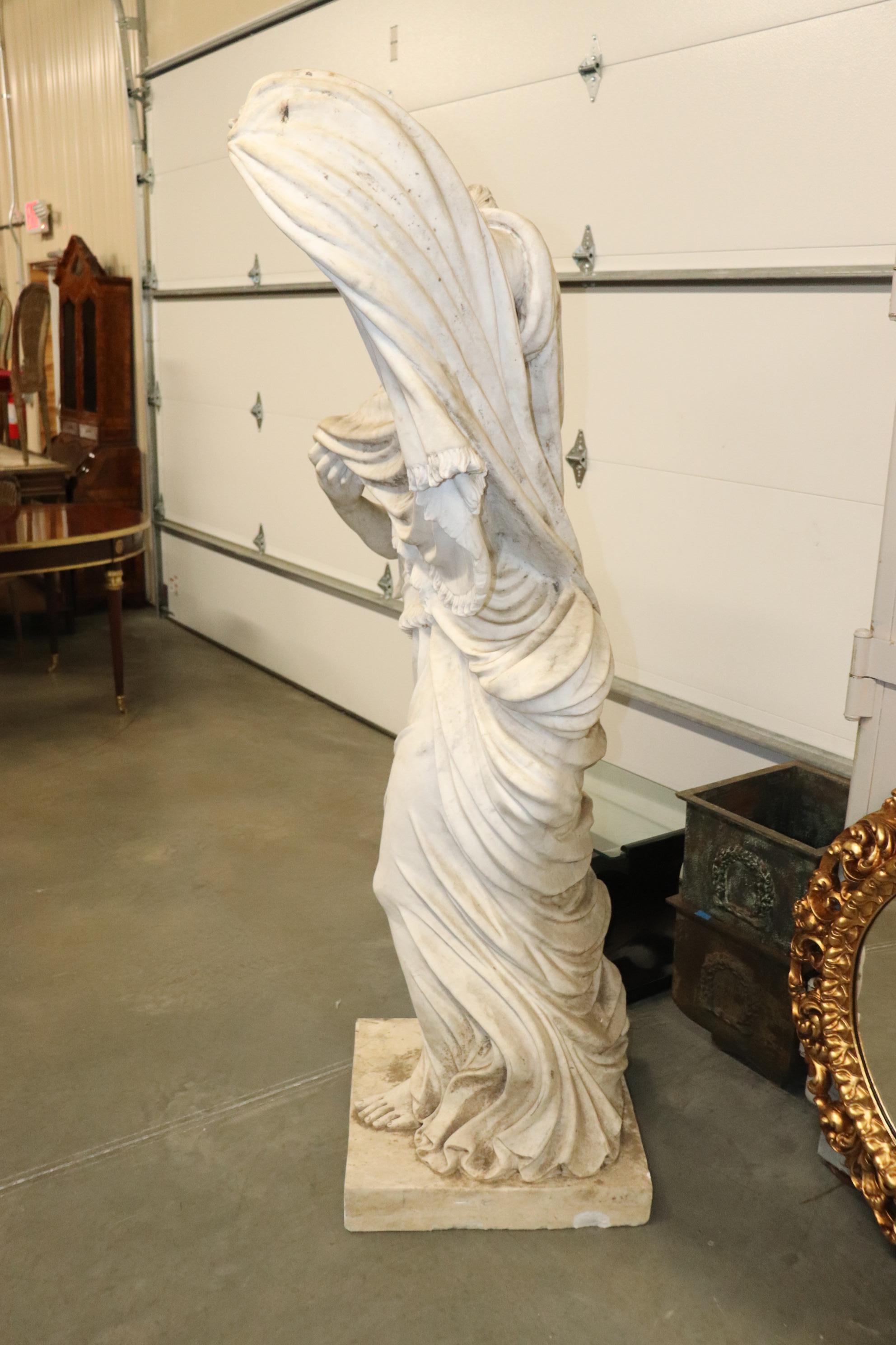 Late 19th Century Larger than Lifesize Carved Victorian Era Italian Marble Statue of a Maiden 