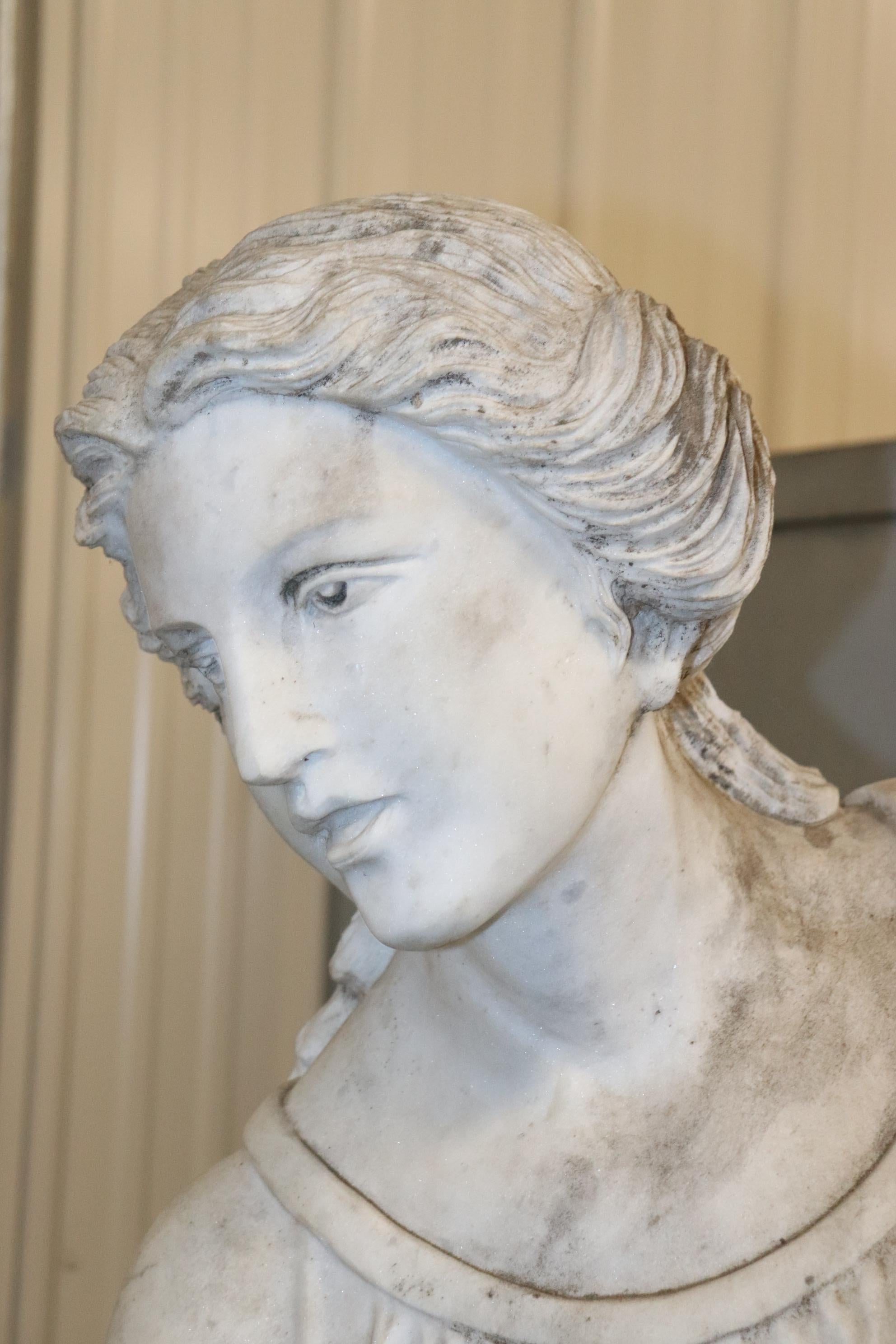 Larger than Lifesize Carved Victorian Era Italian Marble Statue of a Maiden  1