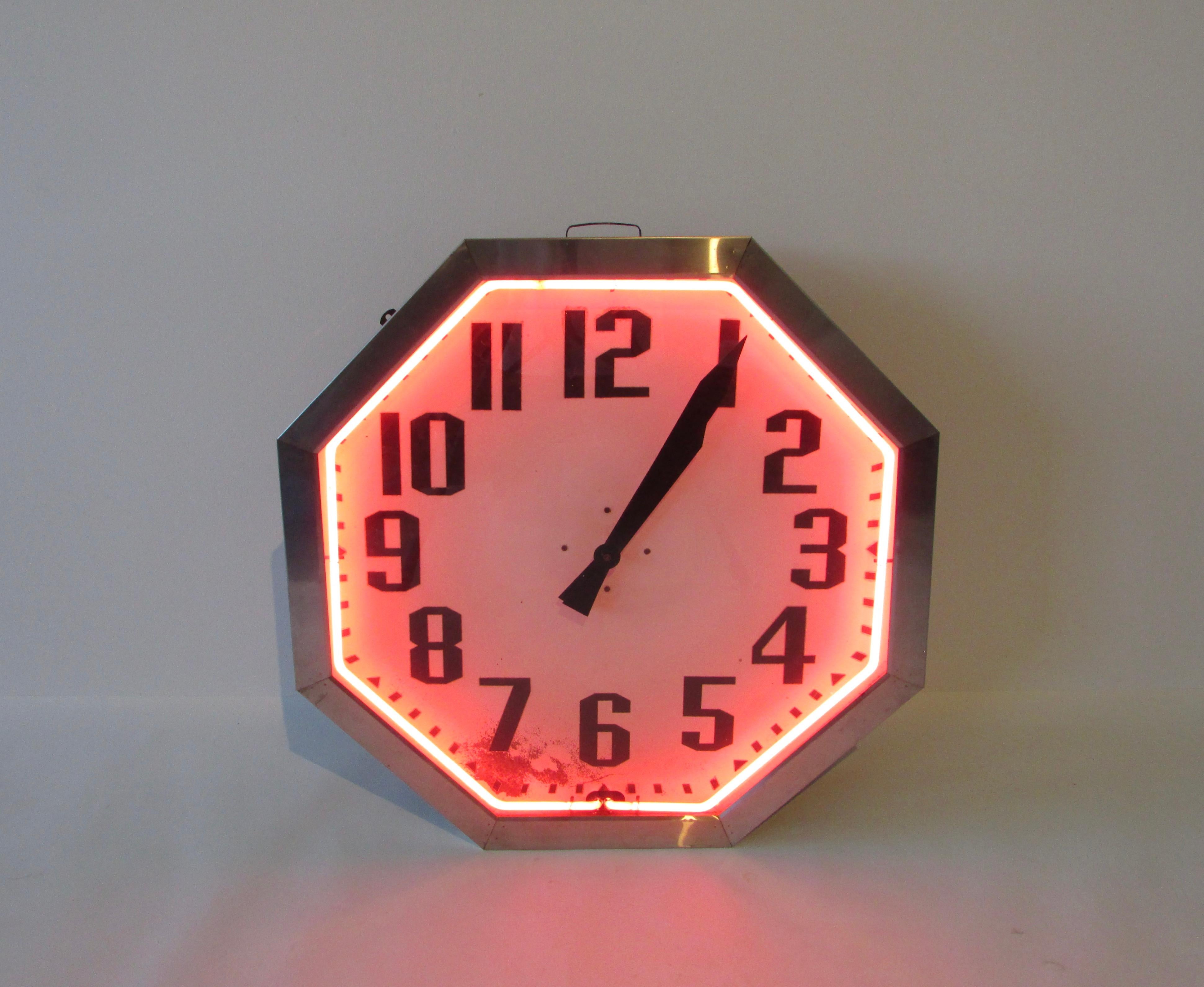 large neon wall clock