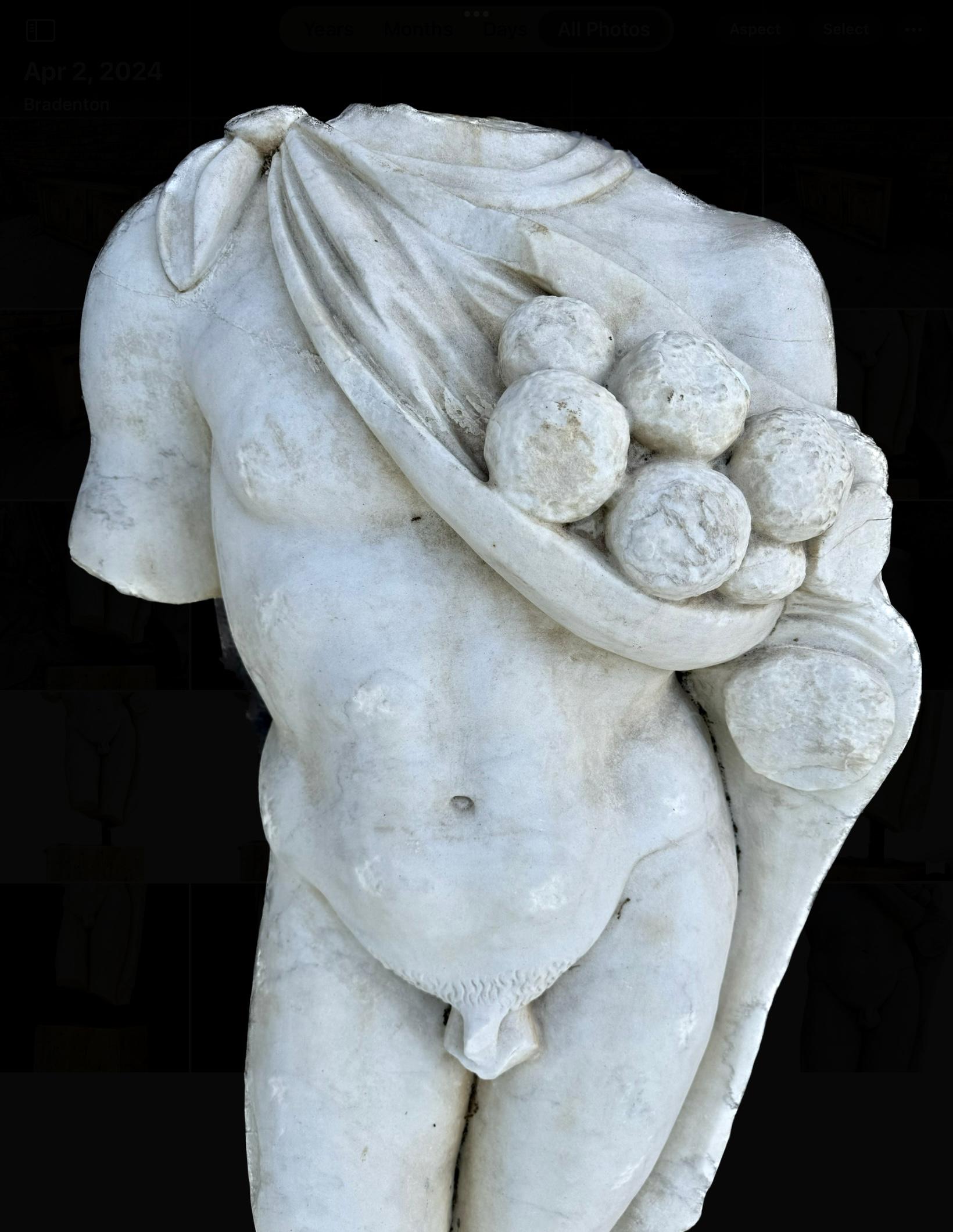 Larger Then Lifesize Marble Sculpture of Roman Male Torso For Sale 4