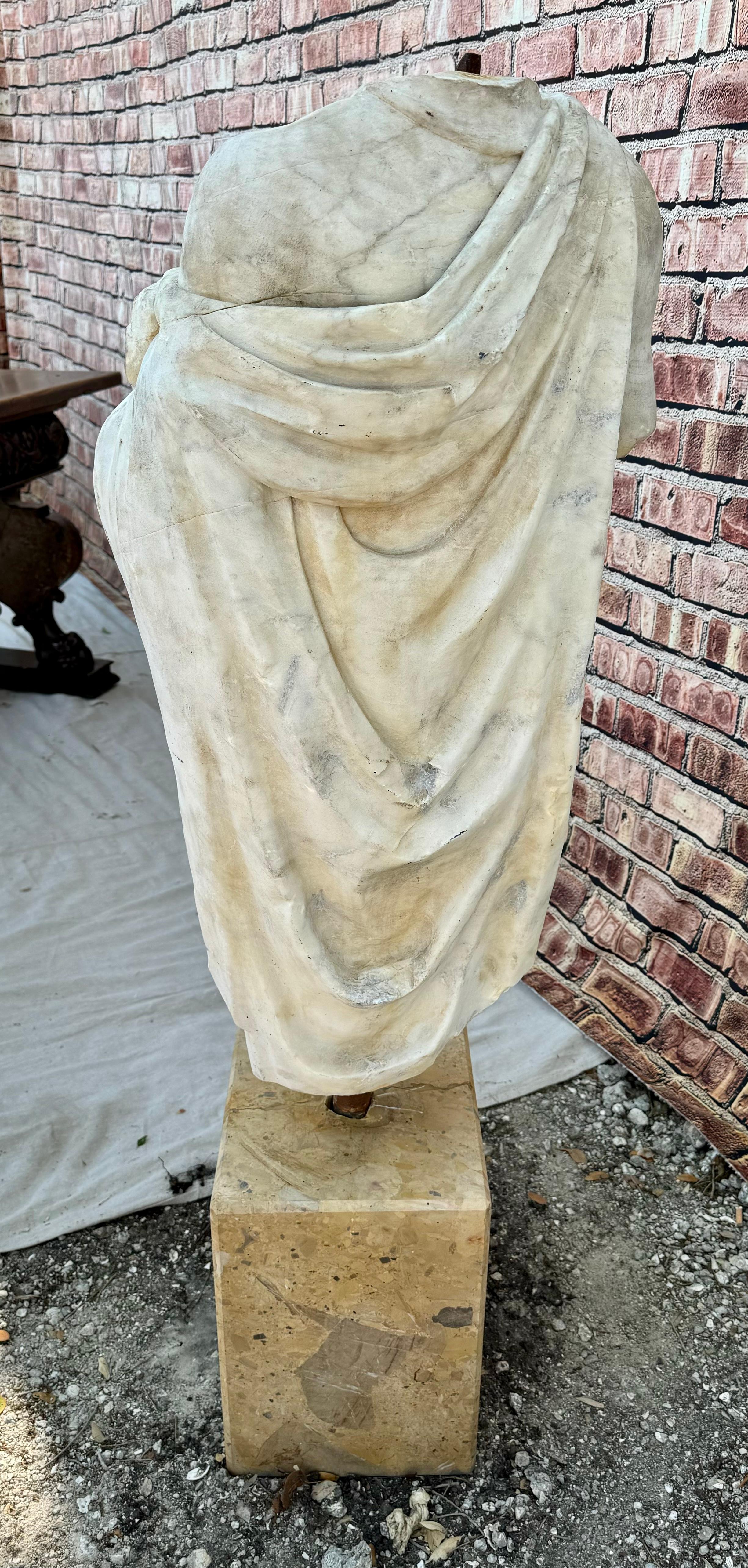 Larger Then Lifesize Marble Sculpture of Roman Male Torso For Sale 12