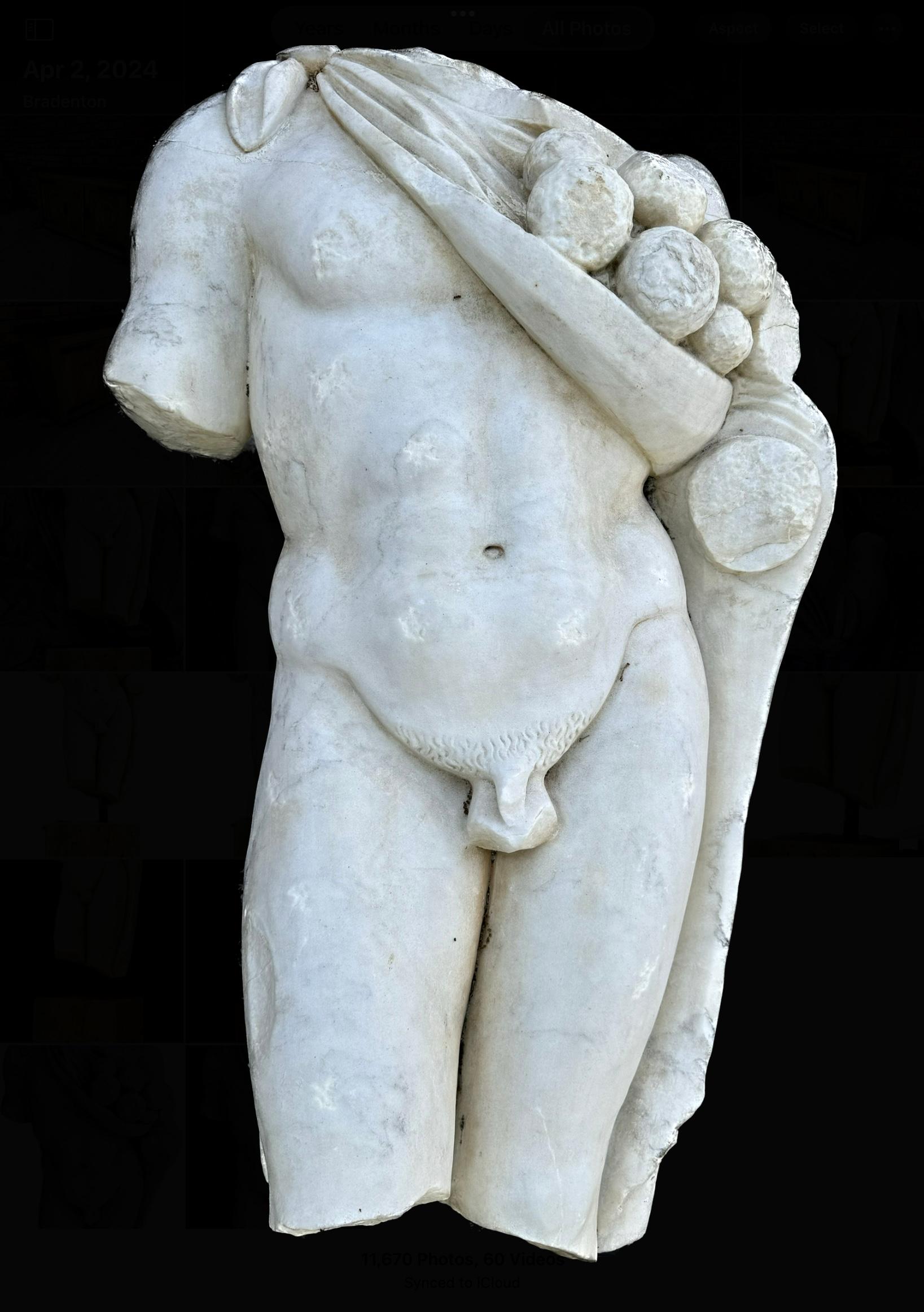 Larger Then Lifesize Marble Sculpture of Roman Male Torso For Sale 3