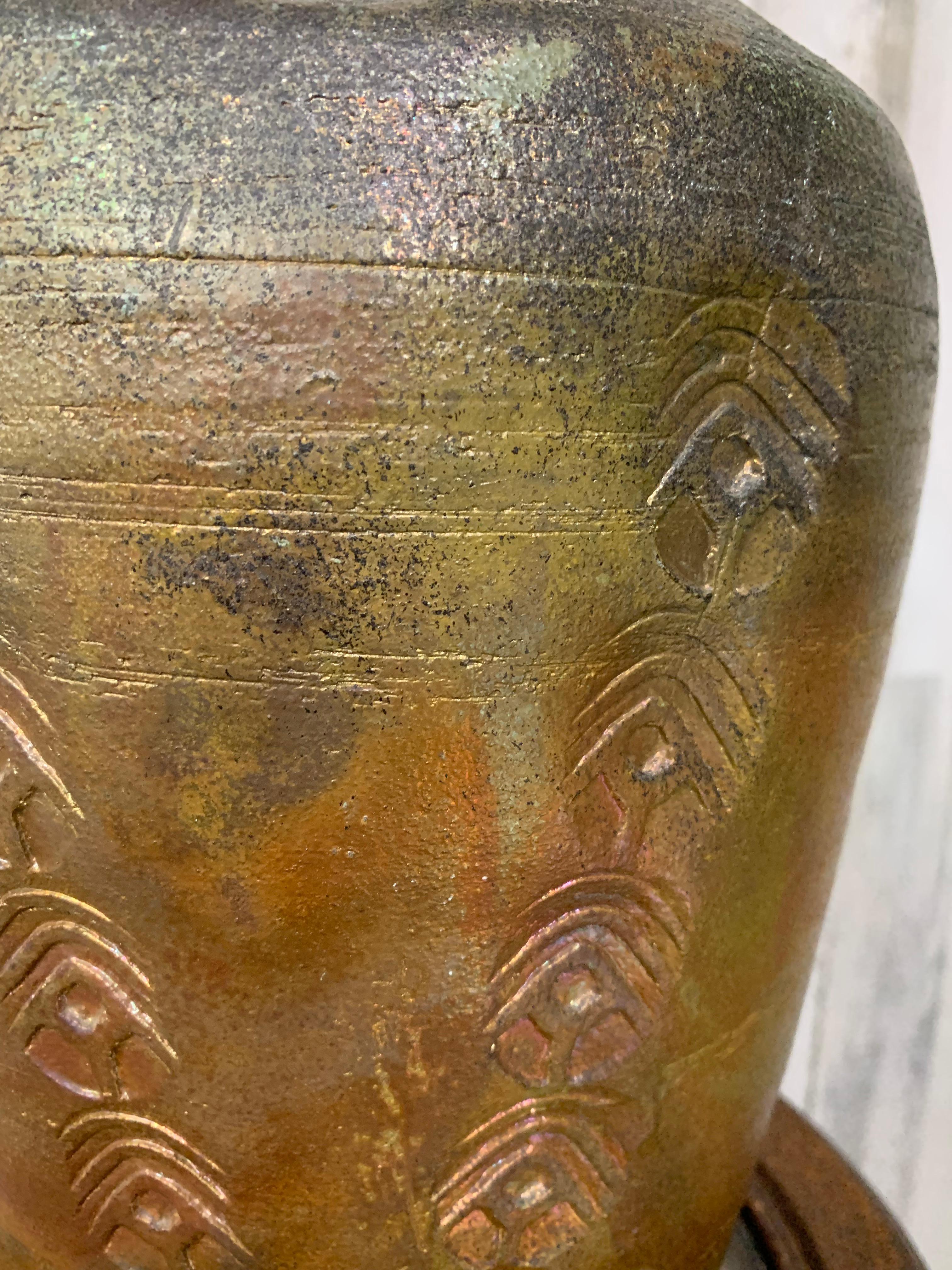 Grande vaso cotto in Raku di Fernande Beland in vendita 2