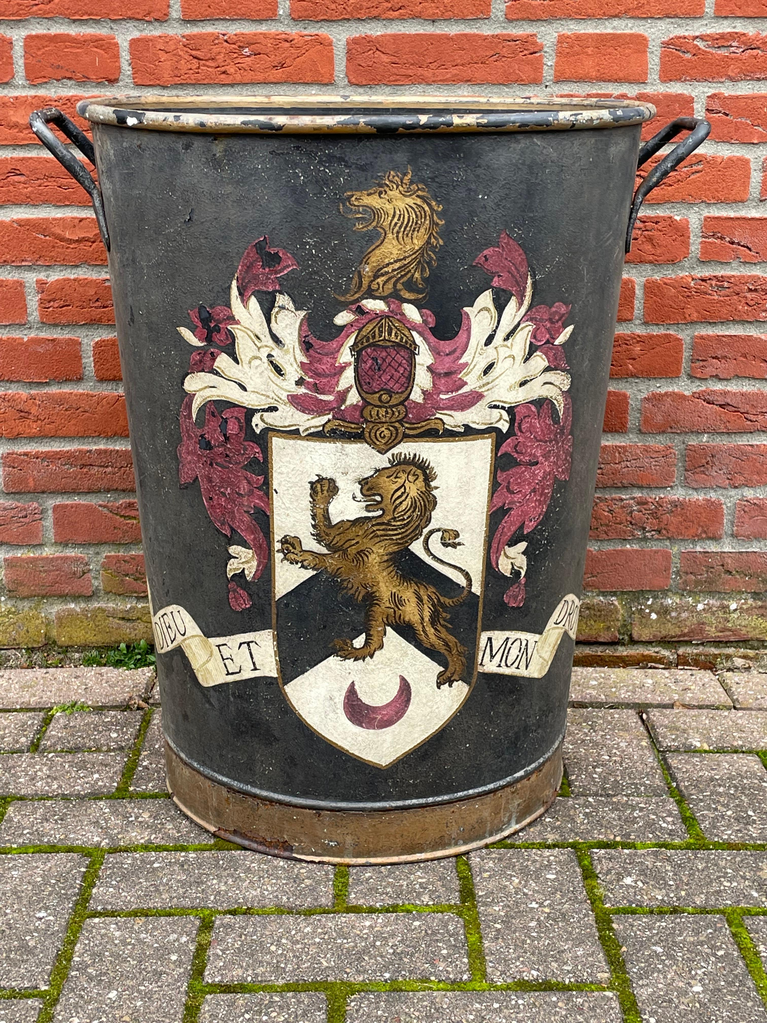 Largest Antique Firewood Bucket / Planter with British Crest 'God and My Right' 5
