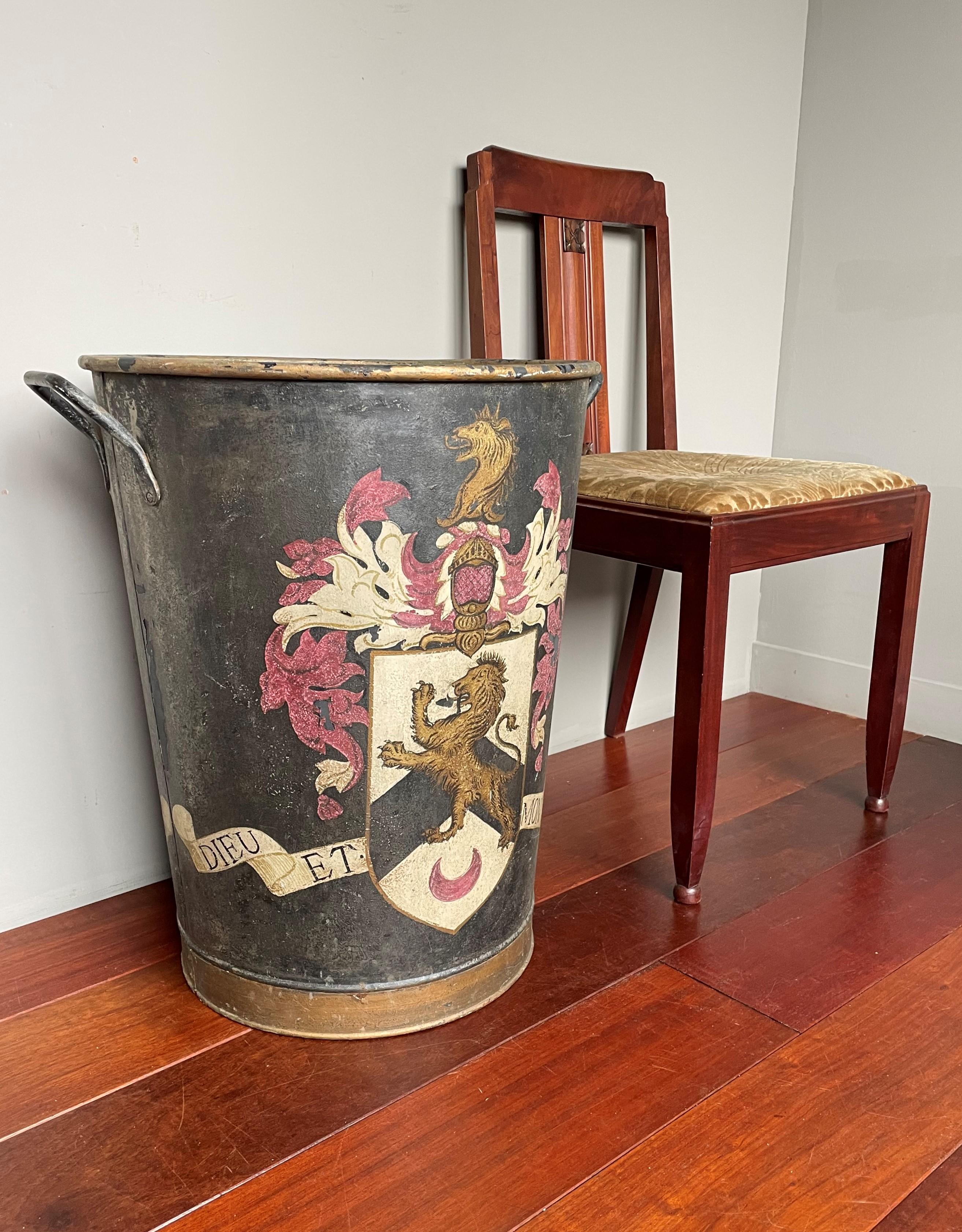 Largest Antique Firewood Bucket / Planter with British Crest 'God and My Right' 6