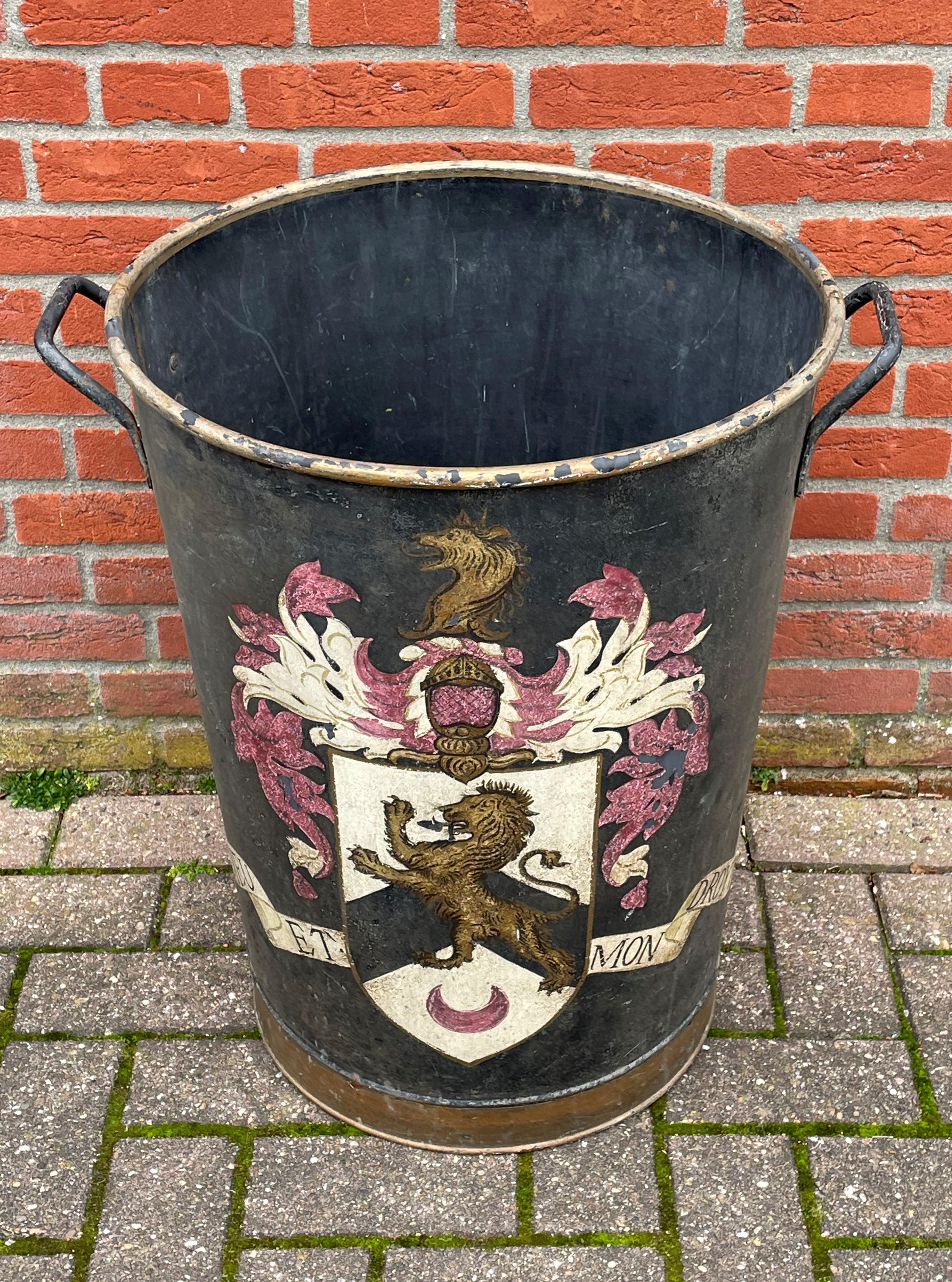 Country Largest Antique Firewood Bucket / Planter with British Crest 'God and My Right'
