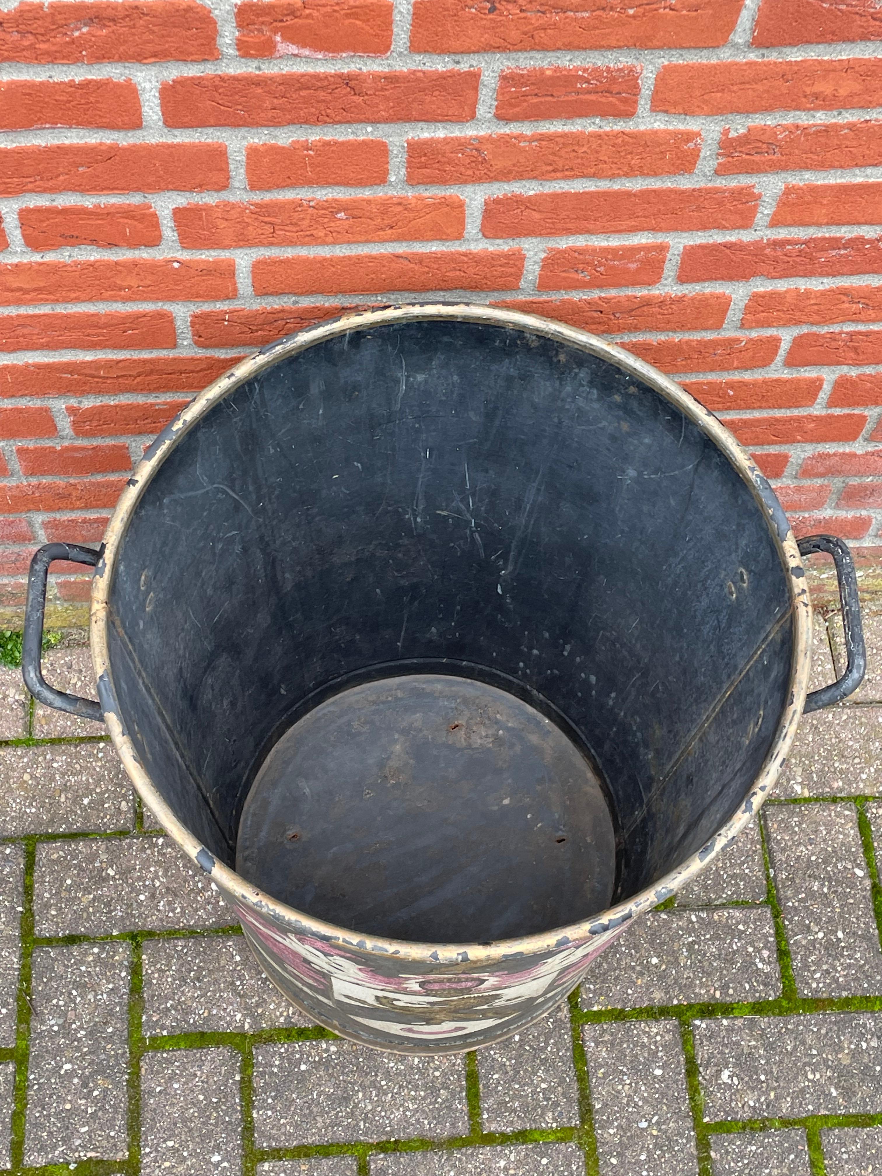 20th Century Largest Antique Firewood Bucket / Planter with British Crest 'God and My Right'