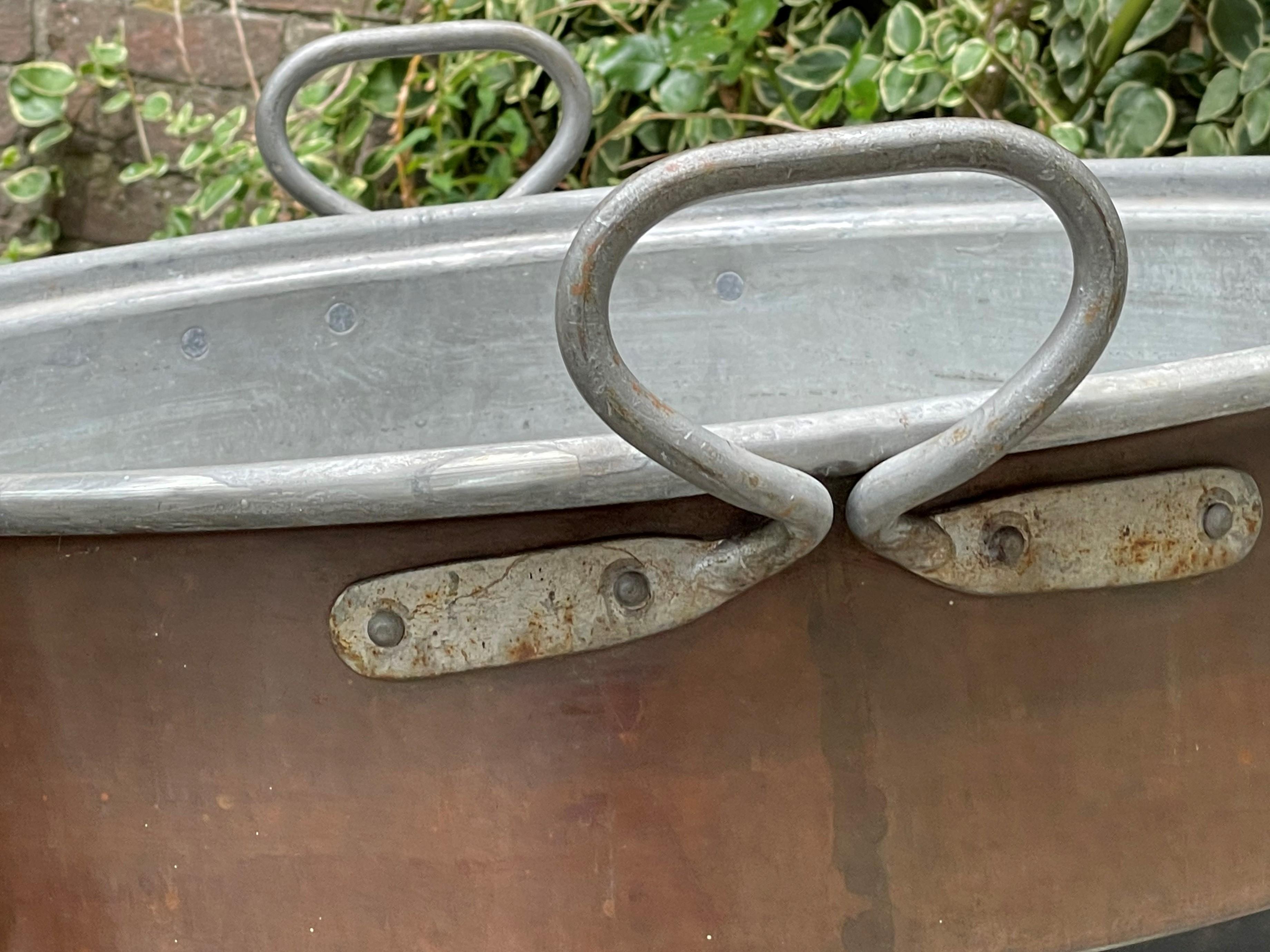 Größte Antike Galvanisierte Kupfer & Schmiedeeisen Brennholz Eimer / Pflanzer w. Deckel 4