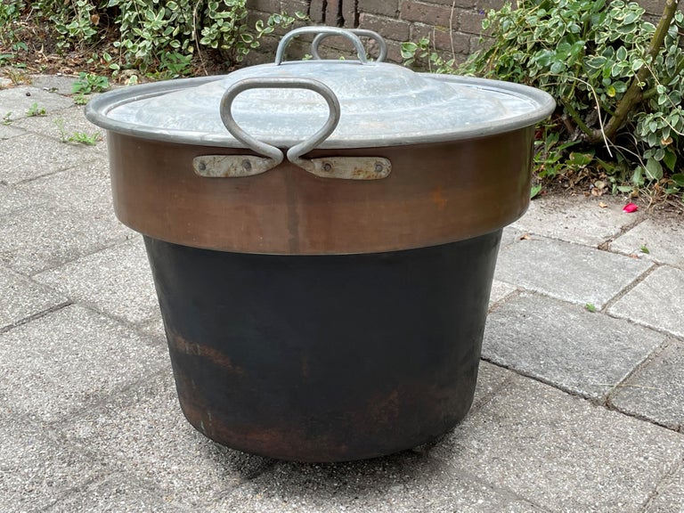 Largest Antique Galvanized Copper and Iron Firewood Bucket