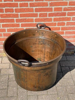 Largest Antique & Handcrafted Copper and Forged Iron Firewood Bucket or Planter