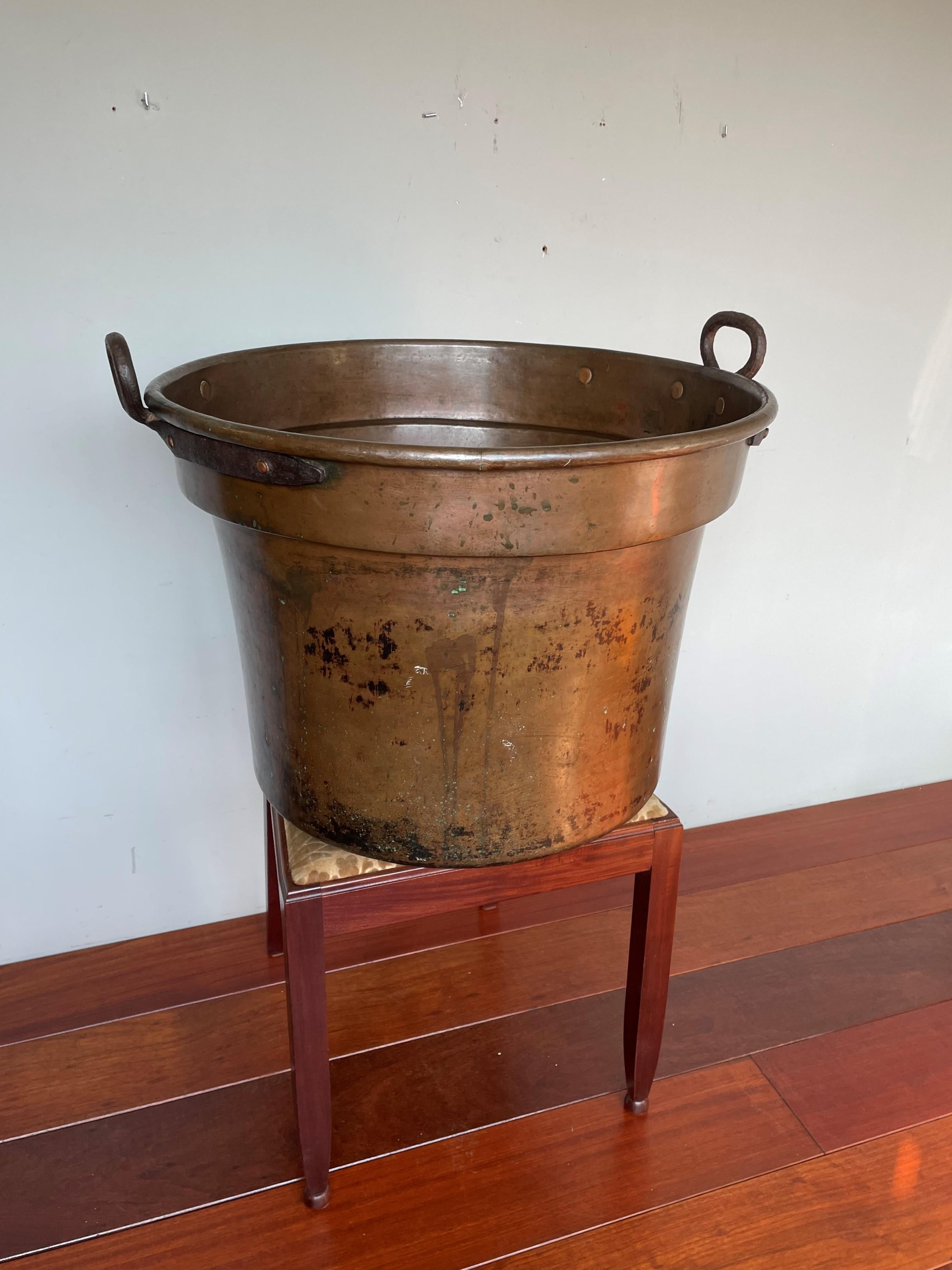 Country Largest Antique & Handcrafted Copper and Forged Iron Firewood Bucket or Planter