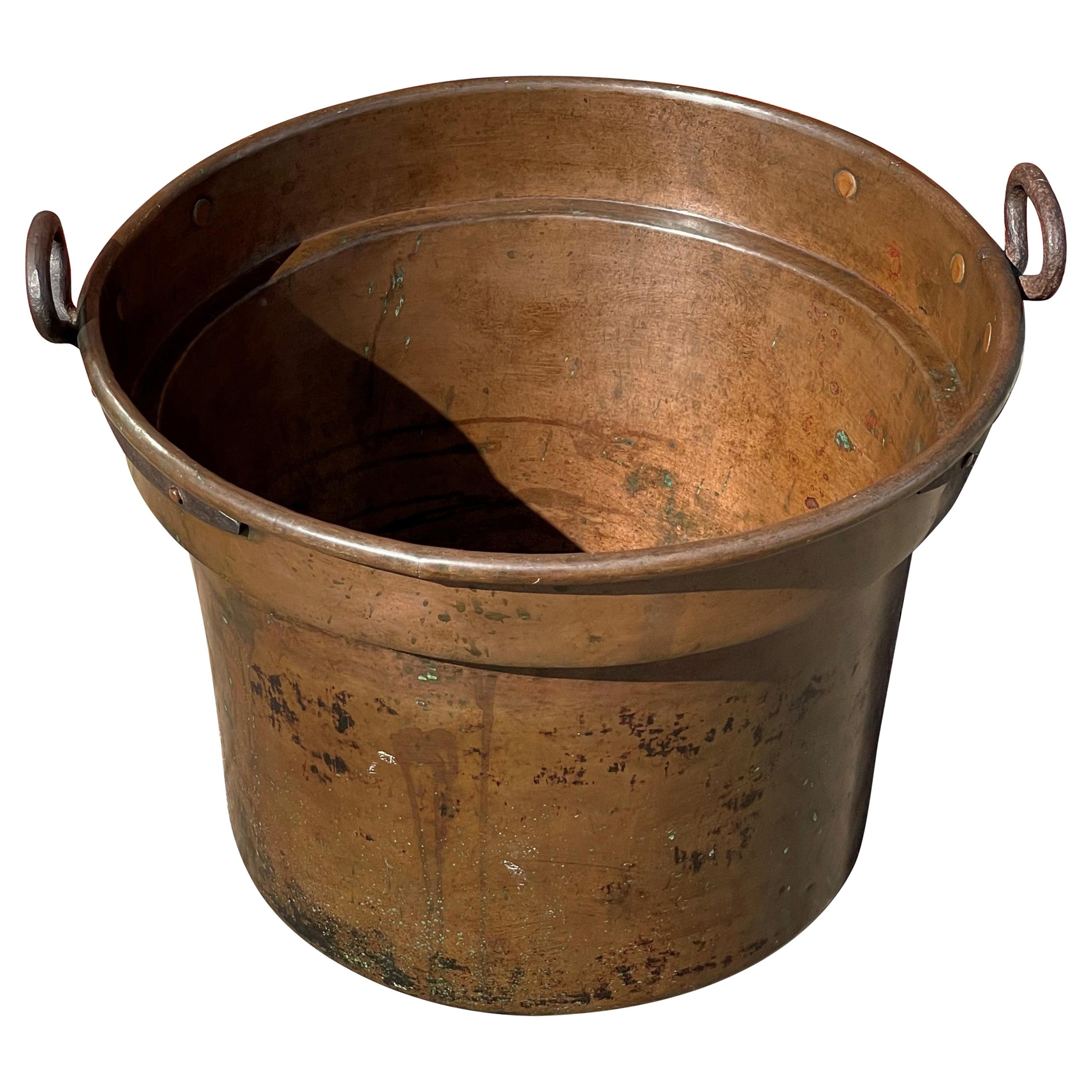 Largest Antique & Handcrafted Copper and Forged Iron Firewood Bucket or Planter