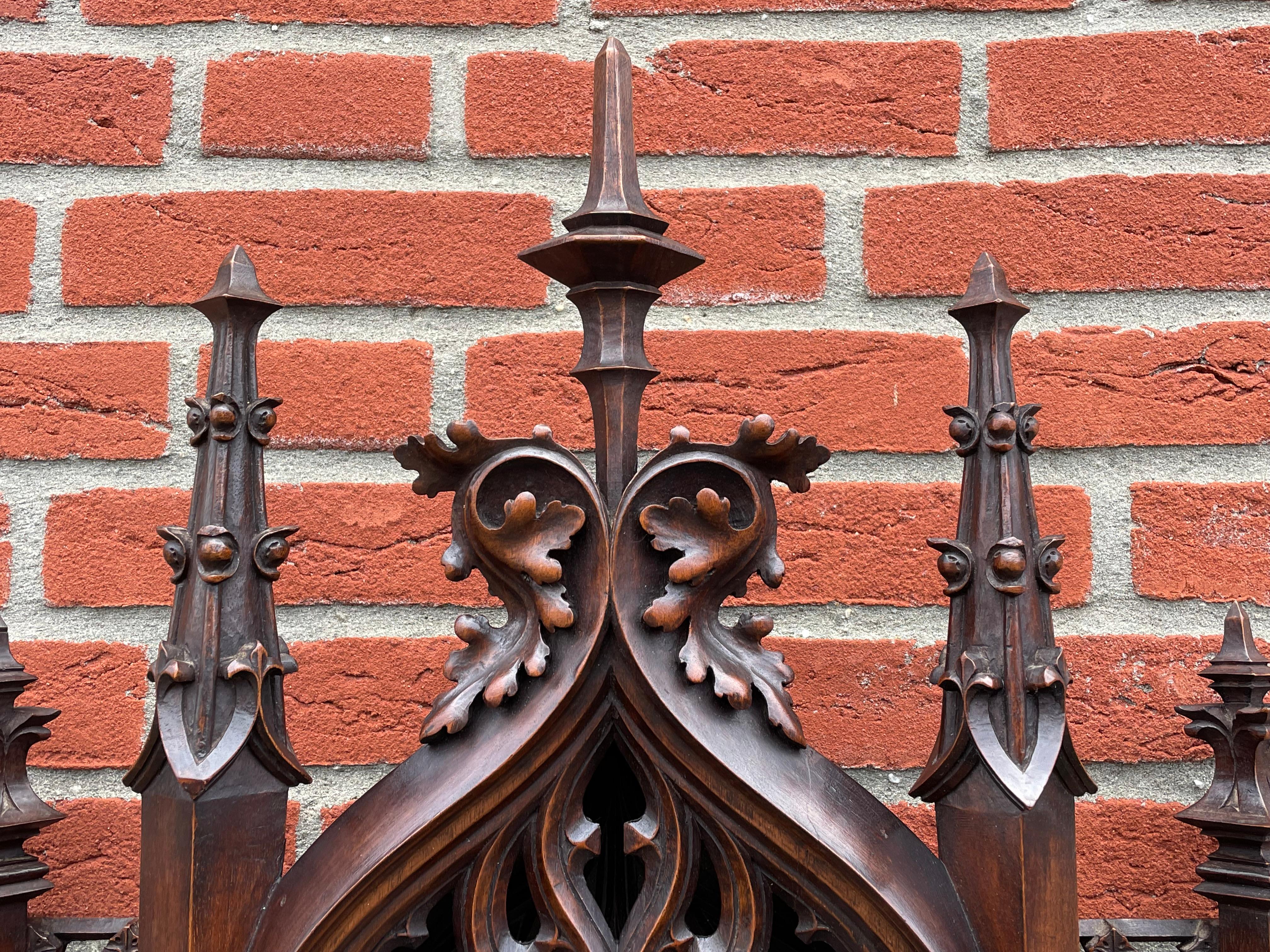 Largest Antique & Top Quality Hand Carved Gothic Revival Barometer & Thermometer For Sale 6