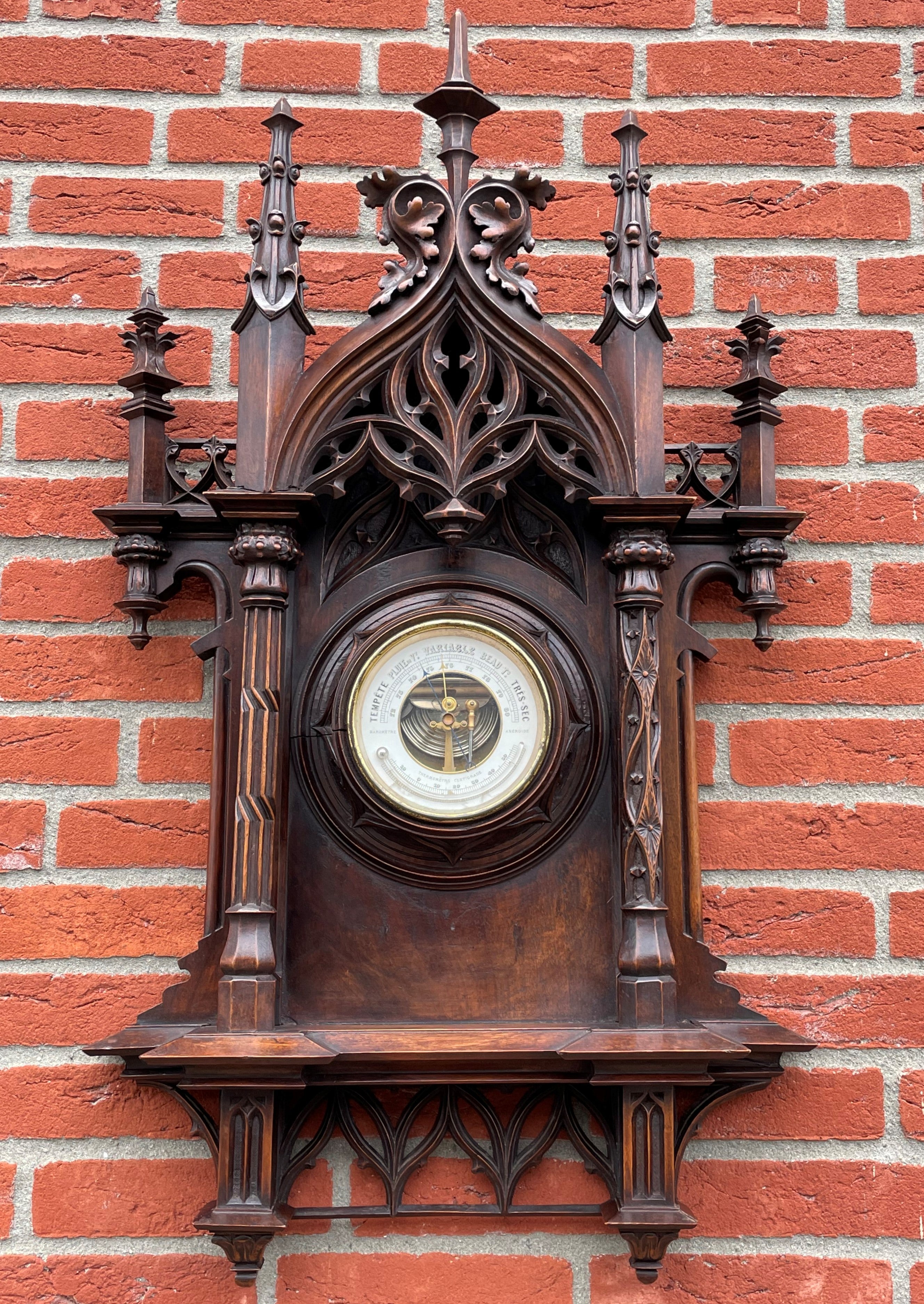 Exceptional and unique, 3 feet tall, Gothic Revival wall barometer, circa 1890.

This unique antique from the second half of the 19th century, in our view, is the dream of anyone with a Gothic (inspired) interior. This design could not be more