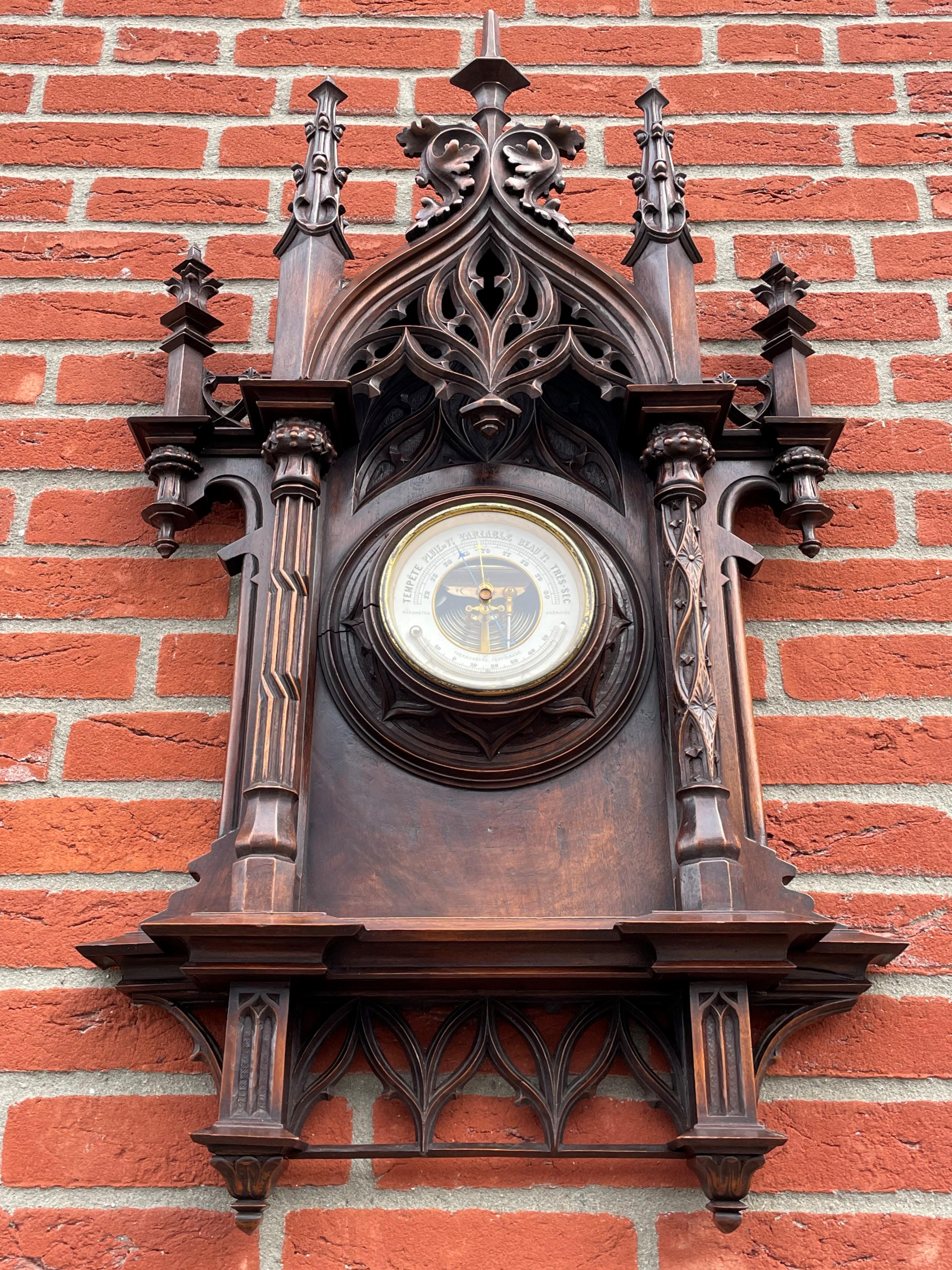 Größtes antikes & hochwertiges handgeschnitztes Barometer & Thermometer der Gotik-Revival-Zeit im Angebot 12