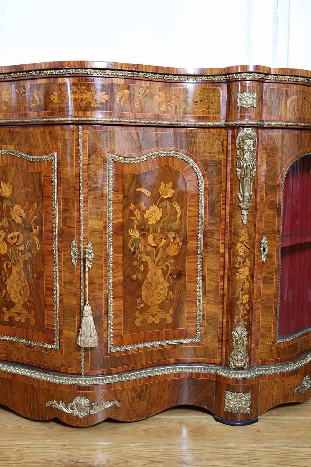 Victorian Largest Antique Walnut Marquetry Credenza For Sale