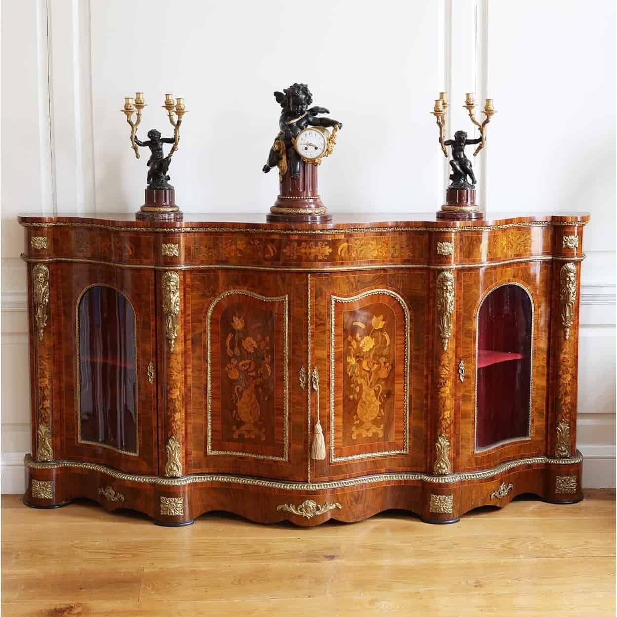English Largest Antique Walnut Marquetry Credenza For Sale