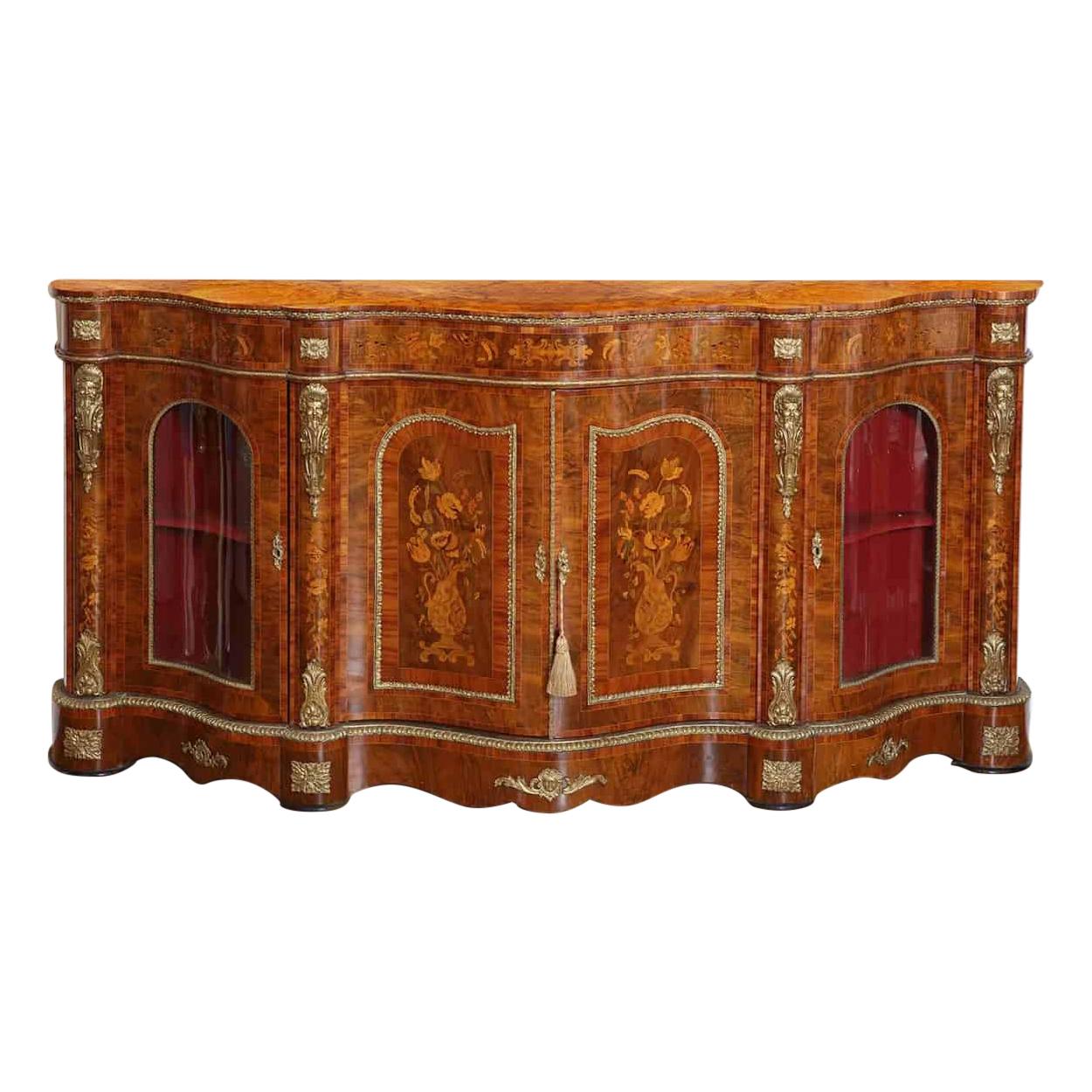 Largest Antique Walnut Marquetry Credenza For Sale