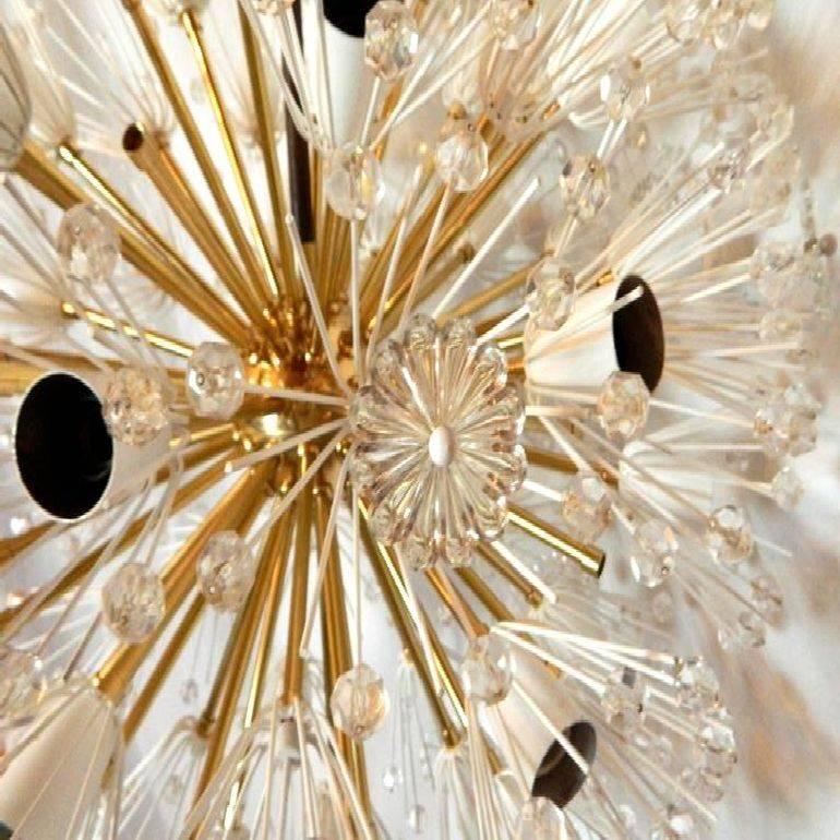 Austrian Largest Emil Stejnar Snowflake Chandelier Brass & Glass Austria  For Sale