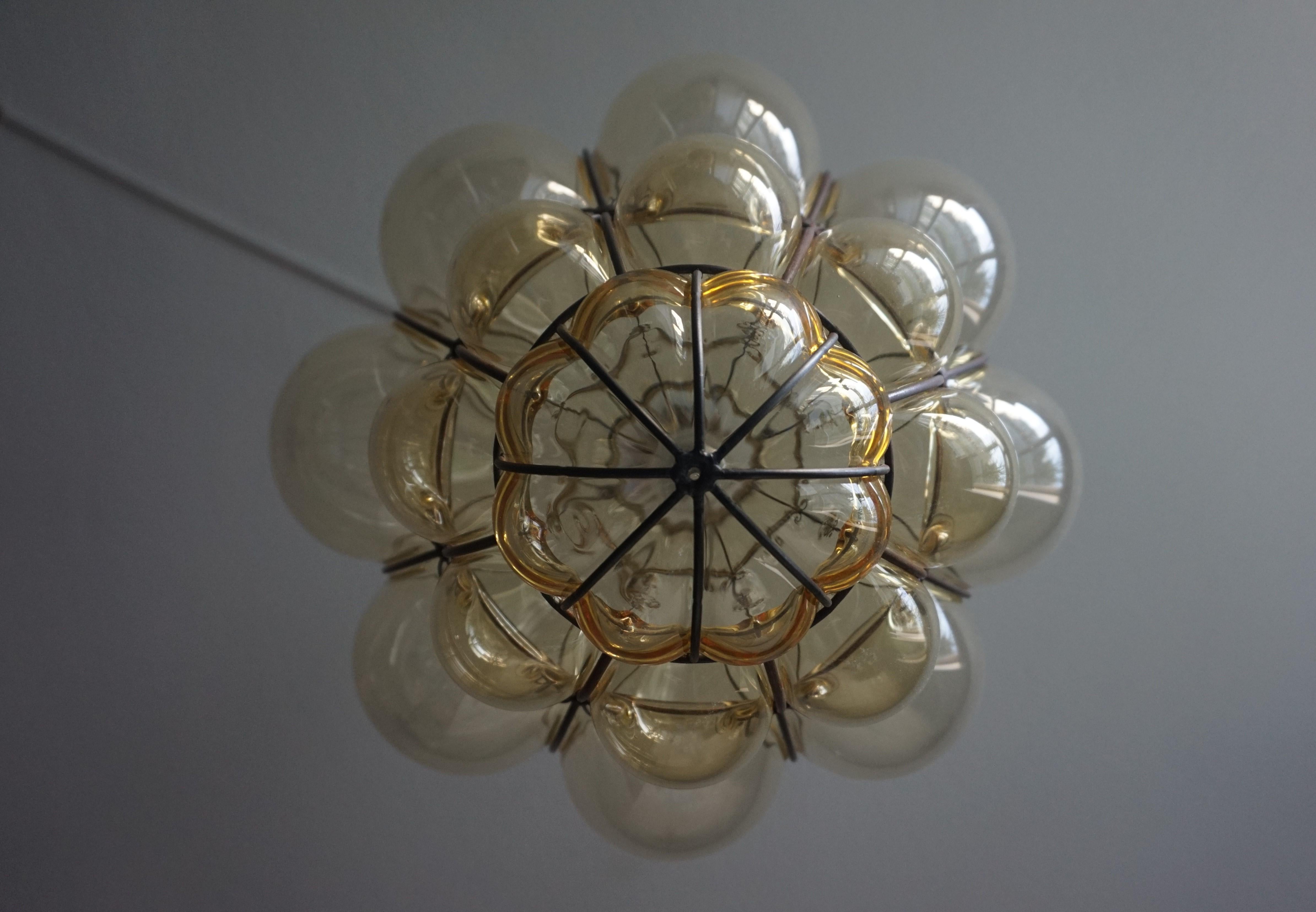 Largest Ever, Amber Color Mouthblown Glass Midcentury Venetian Murano Pendant In Excellent Condition In Lisse, NL