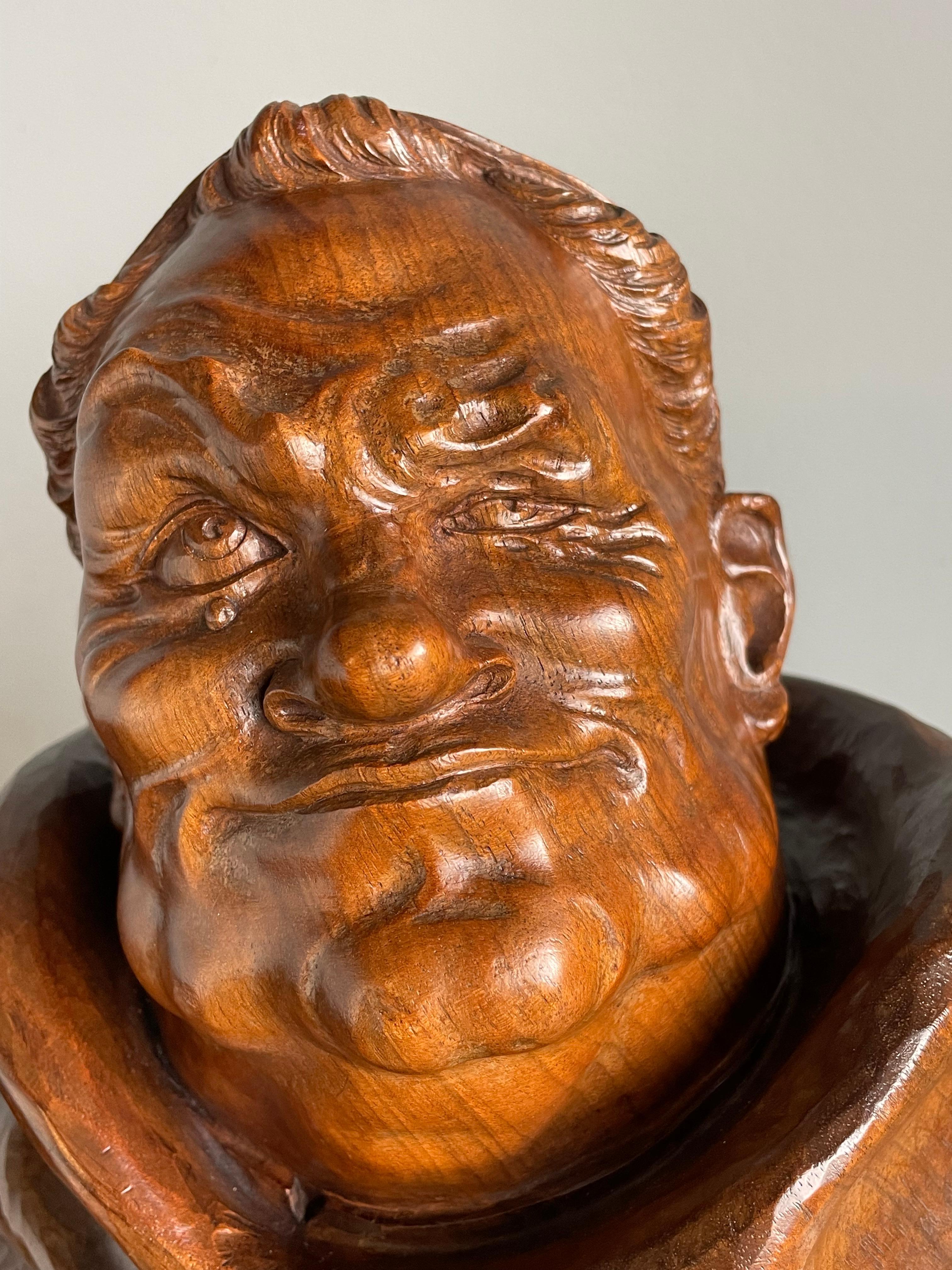 Hand-Carved Largest Hand Carved Solid Nutwood, Renaissance Revival Caricature Monk Sculpture For Sale