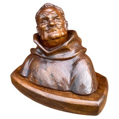 Großste handgeschnitzte Monk-Skulptur aus massivem Nussbaumholz, Renaissance-Revival-Karikatur-Skulptur