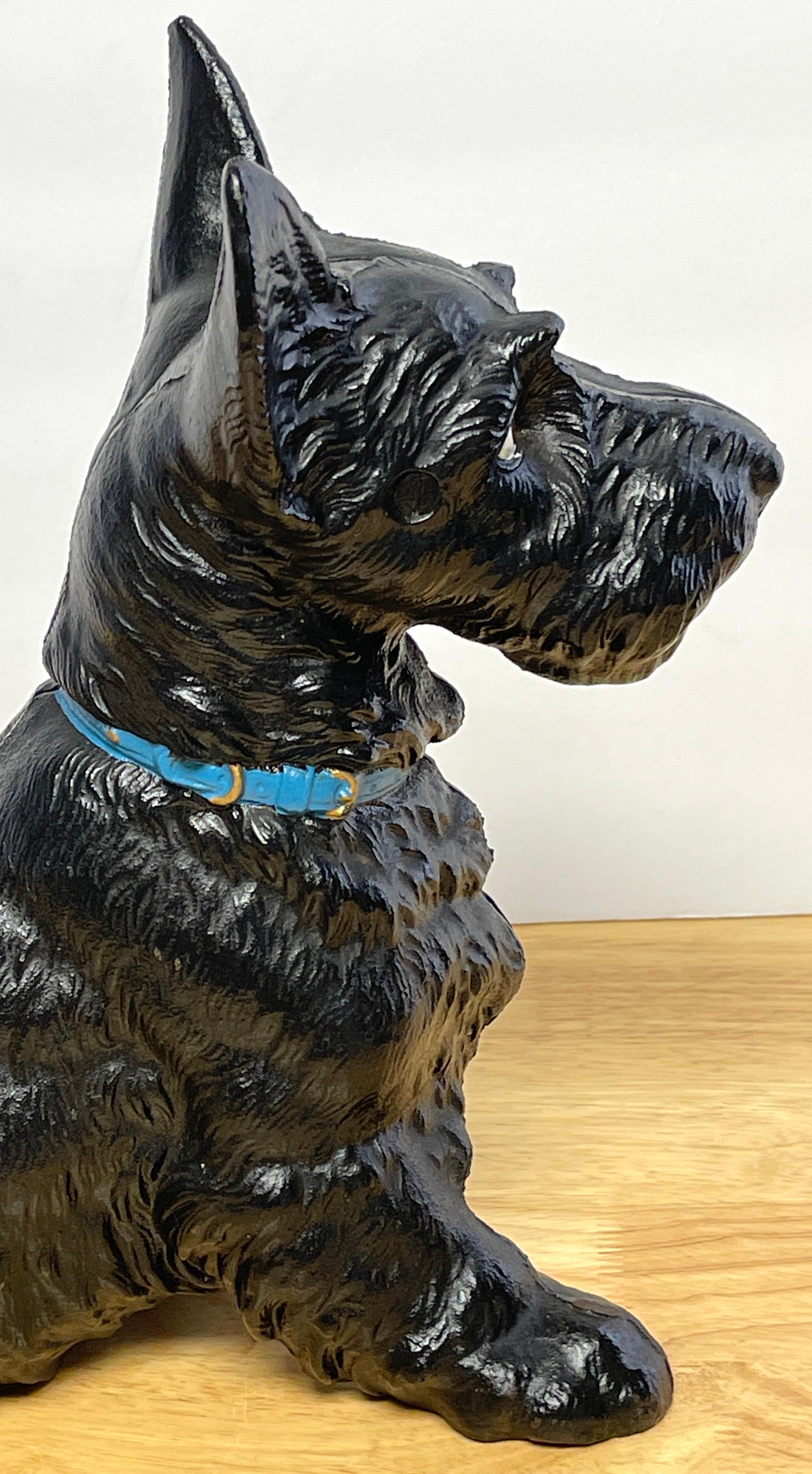 Polychromed Largest Hubley Seated Scotty with Collar Doorstop For Sale