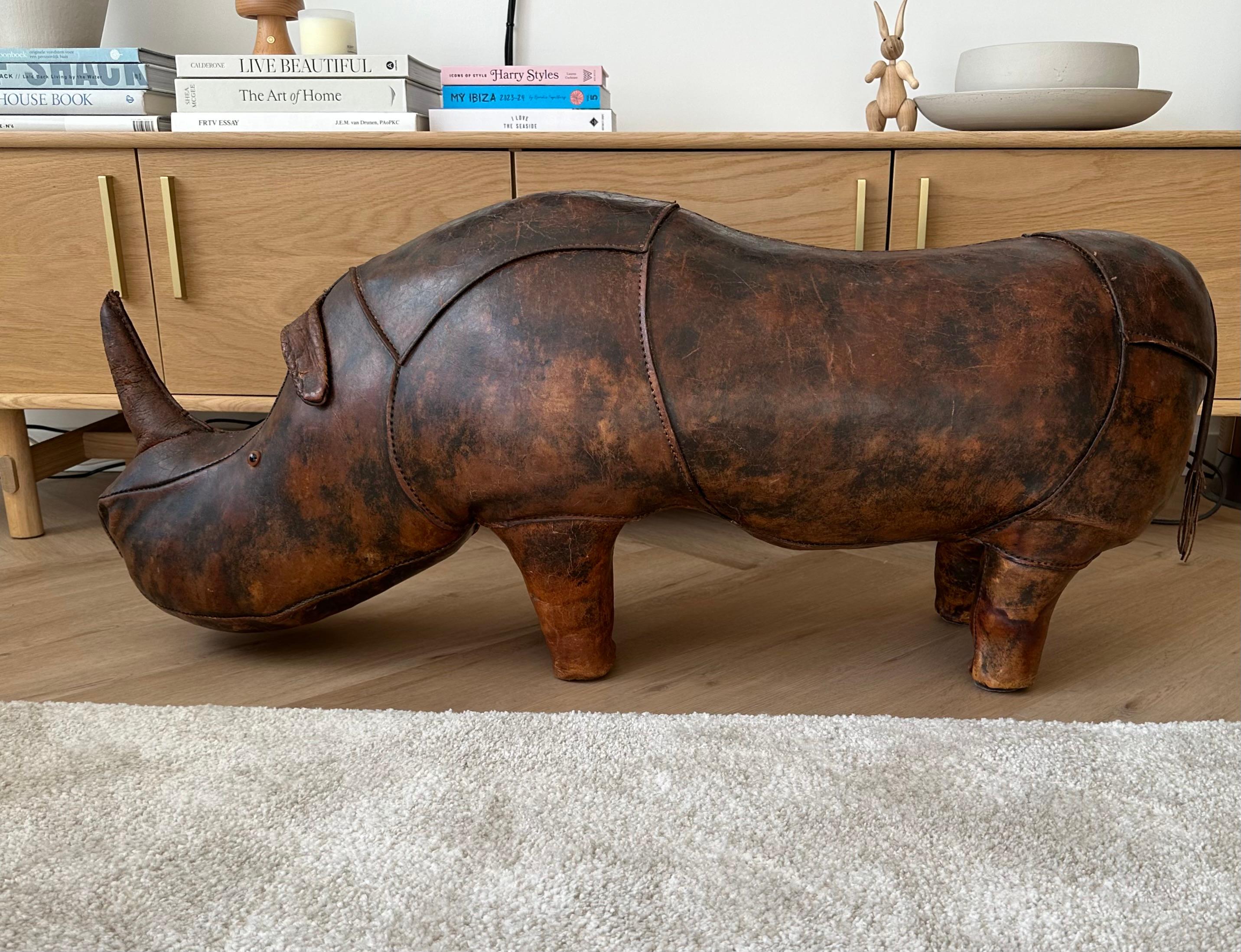 Largest Leather Rhino Stool by Dimitri Omersa for Abercrombie & Fitch, Signed For Sale 3