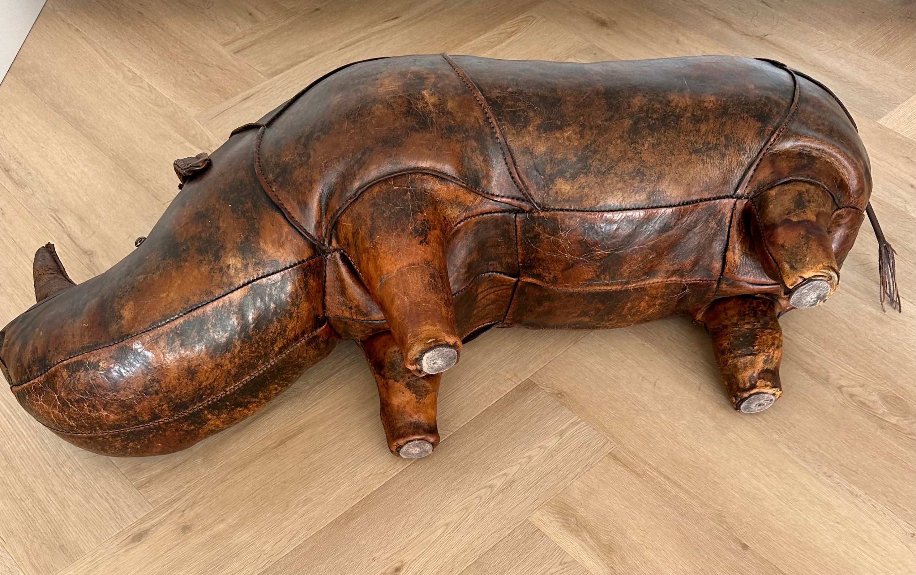Largest Leather Rhino Stool by Dimitri Omersa for Abercrombie & Fitch, Signed For Sale 5
