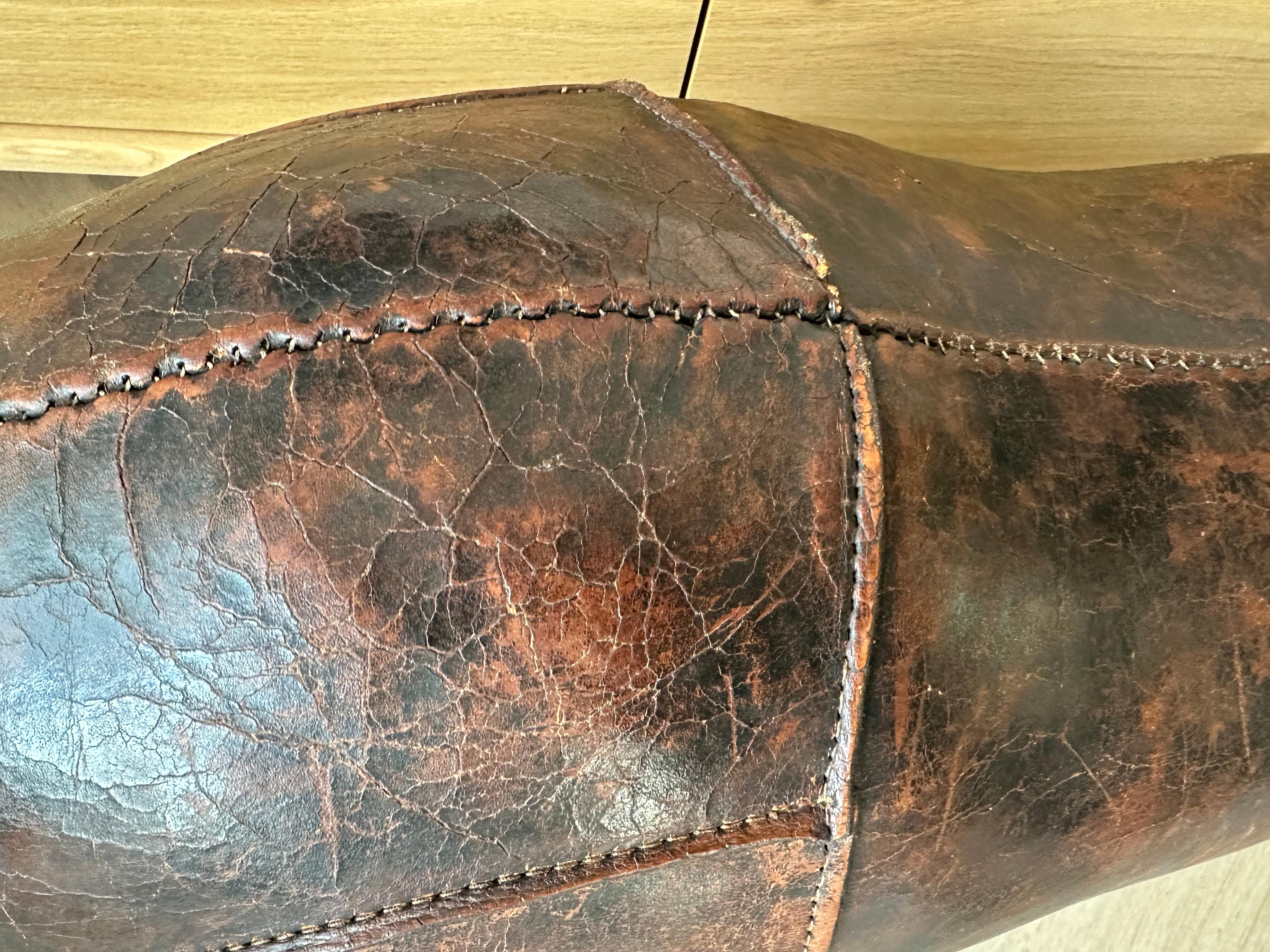 Largest Leather Rhino Stool by Dimitri Omersa for Abercrombie & Fitch, Signed For Sale 6