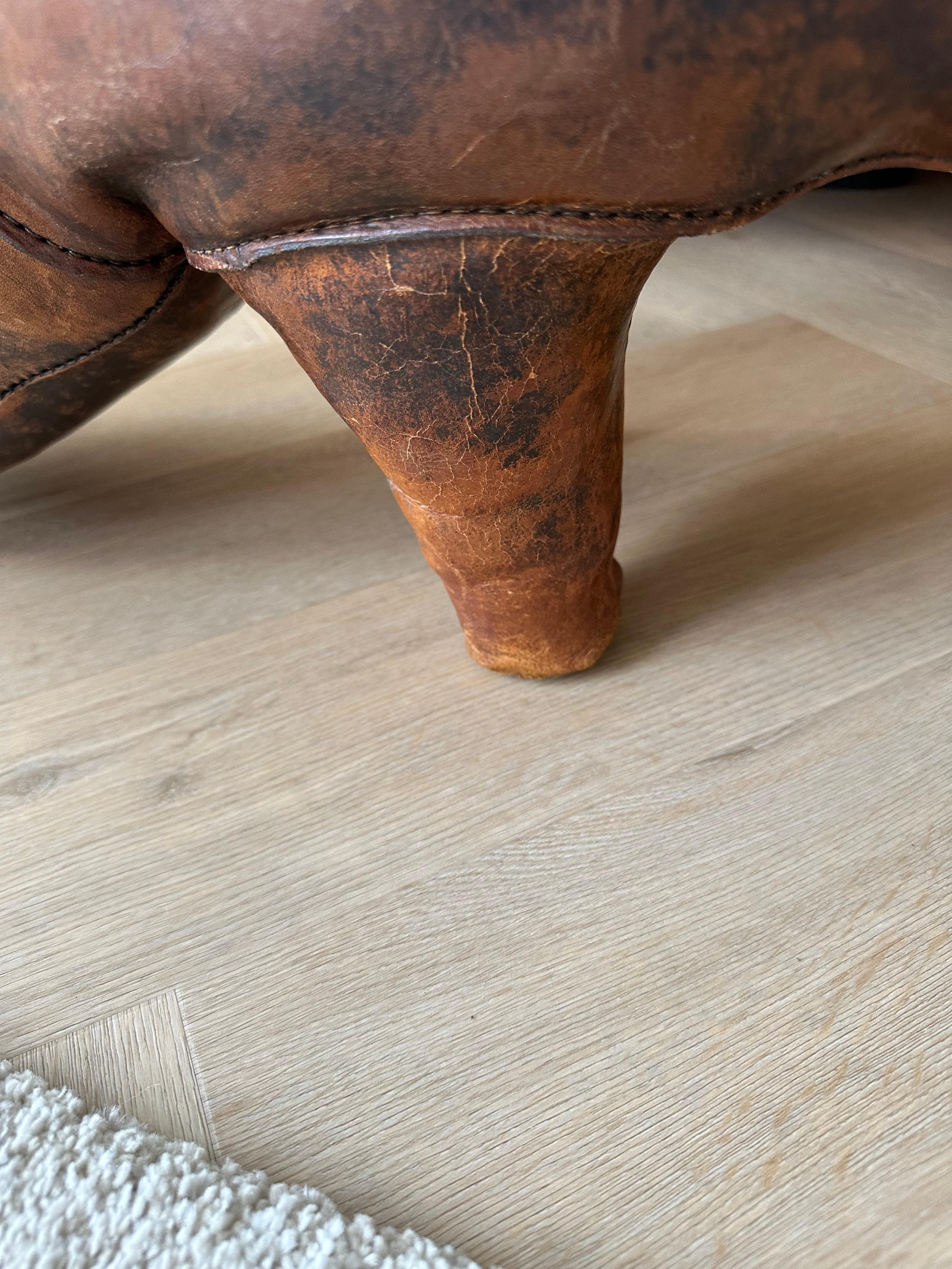 Largest Leather Rhino Stool by Dimitri Omersa for Abercrombie & Fitch, Signed For Sale 6