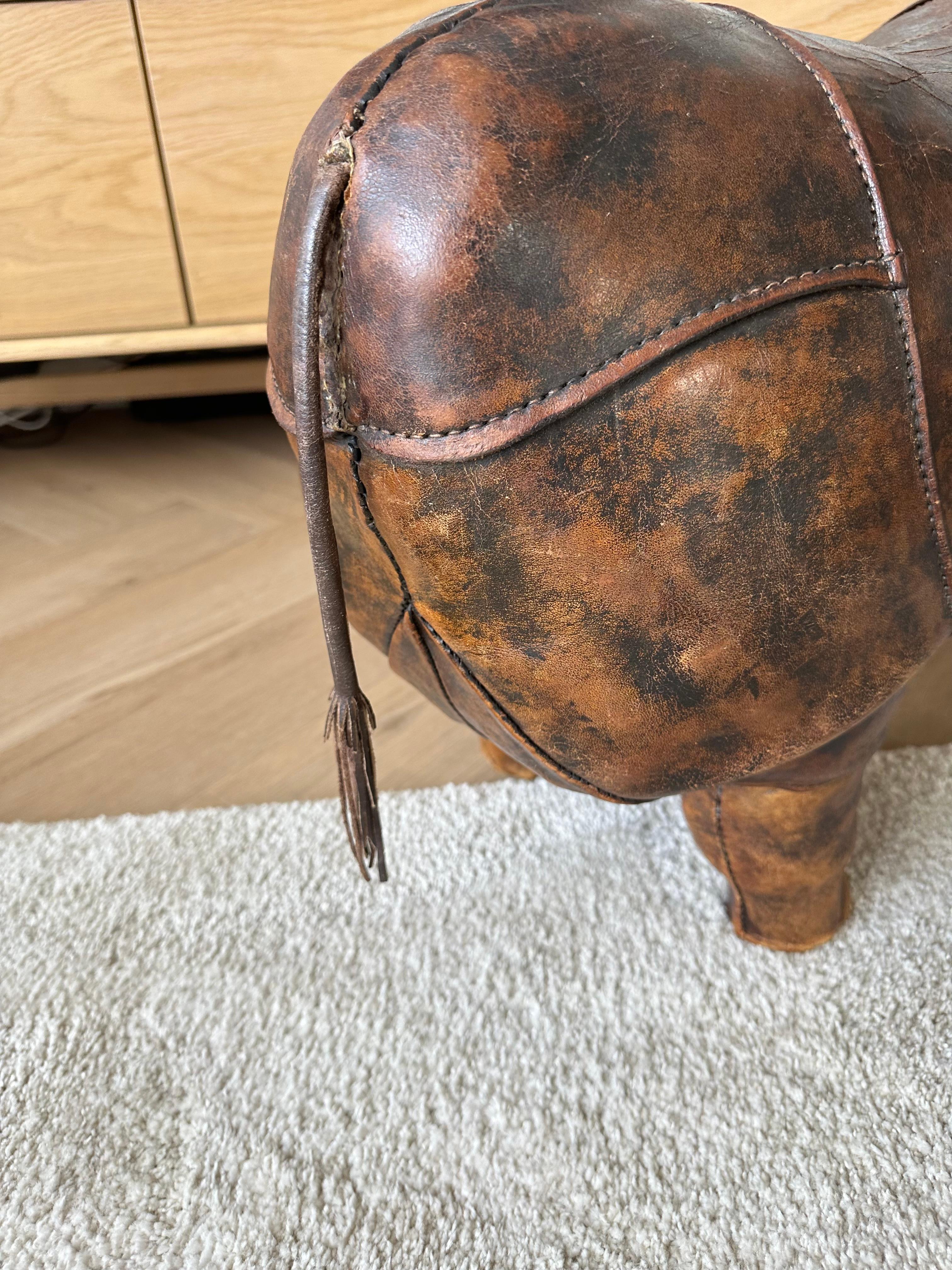 Largest Leather Rhino Stool by Dimitri Omersa for Abercrombie & Fitch, Signed For Sale 8