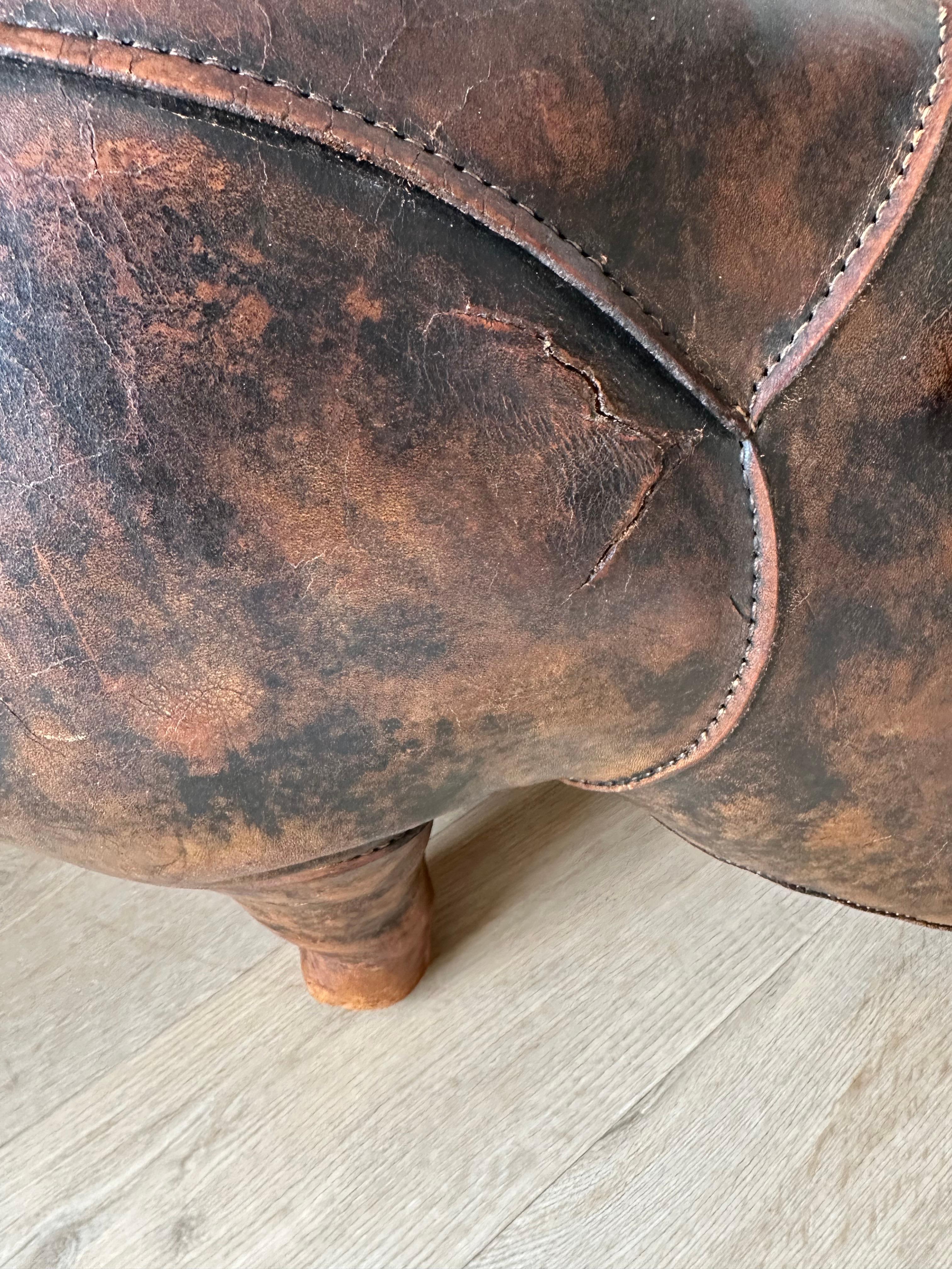Largest Leather Rhino Stool by Dimitri Omersa for Abercrombie & Fitch, Signed For Sale 10