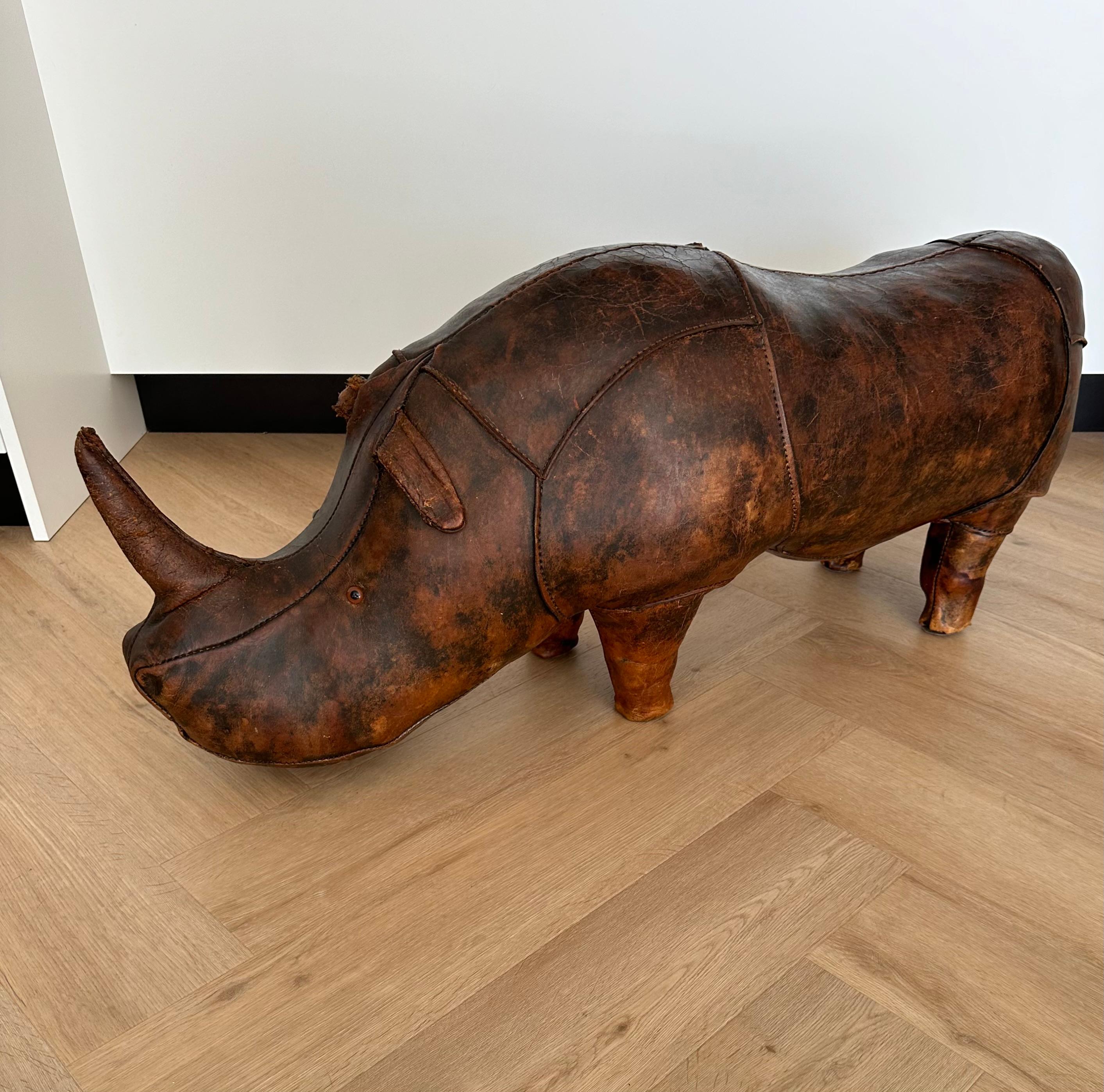 Largest Leather Rhino Stool by Dimitri Omersa for Abercrombie & Fitch, Signed For Sale 13