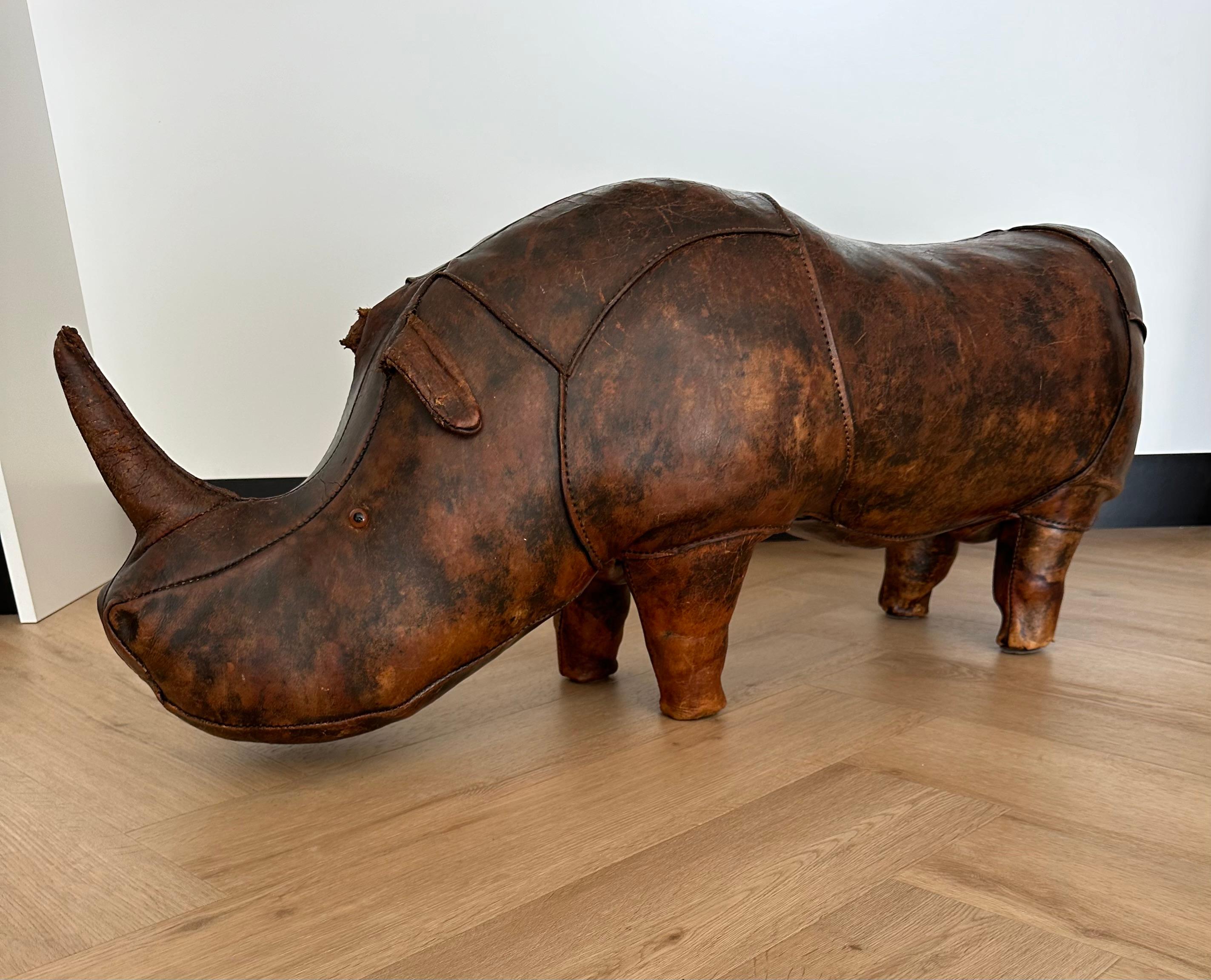 Mid-Century Modern Largest Leather Rhino Stool by Dimitri Omersa for Abercrombie & Fitch, Signed For Sale