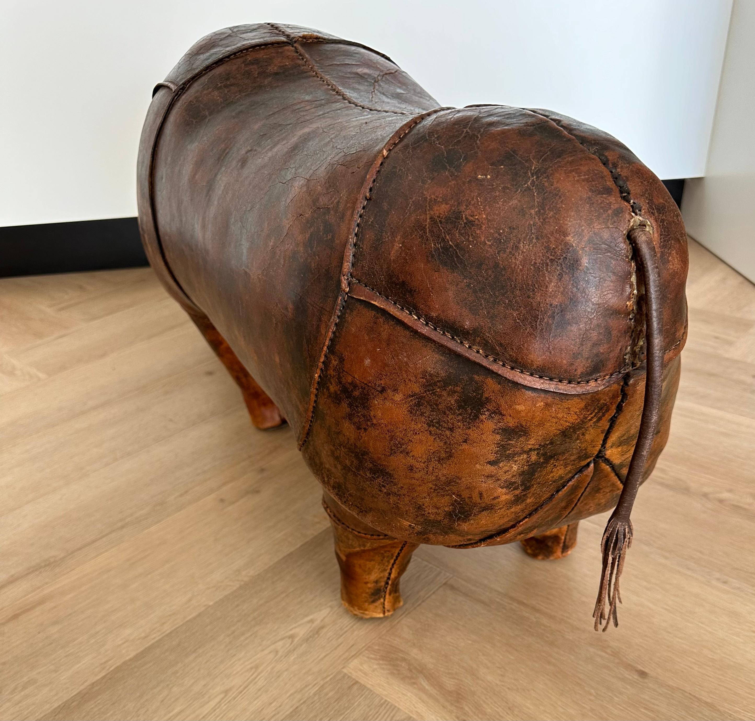 English Largest Leather Rhino Stool by Dimitri Omersa for Abercrombie & Fitch, Signed For Sale