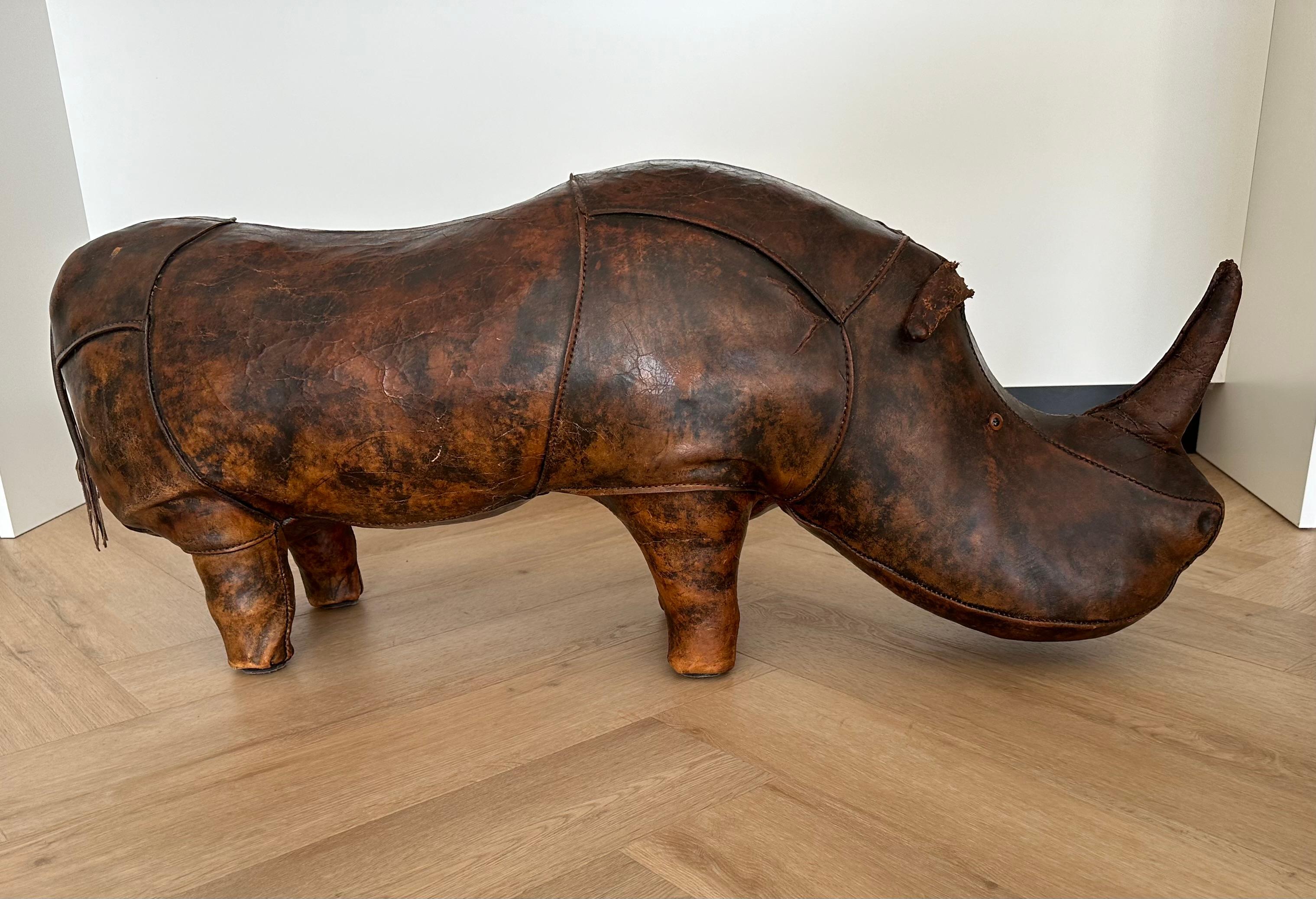 Hand-Crafted Largest Leather Rhino Stool by Dimitri Omersa for Abercrombie & Fitch, Signed For Sale