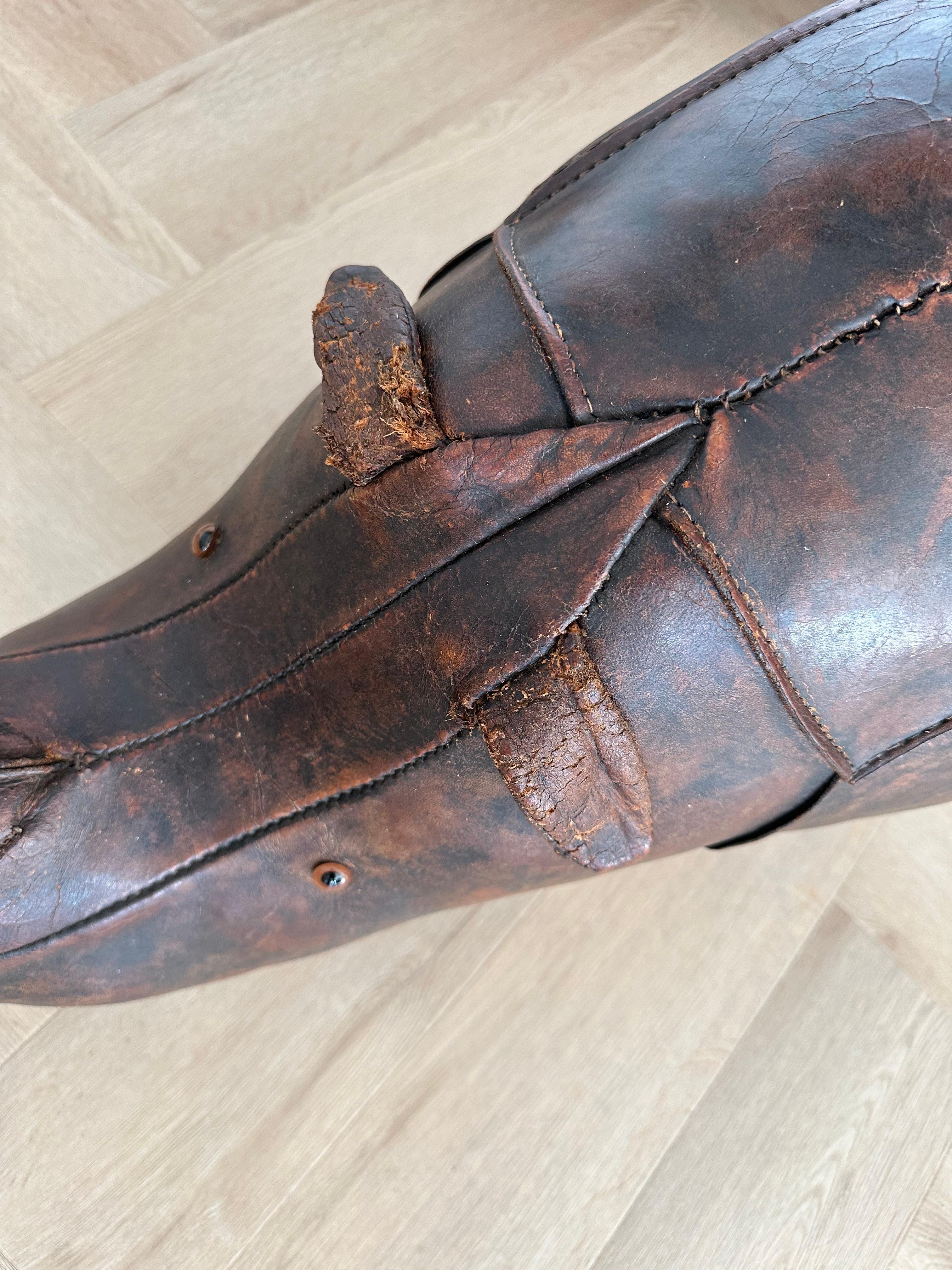 Largest Leather Rhino Stool by Dimitri Omersa for Abercrombie & Fitch, Signed For Sale 1
