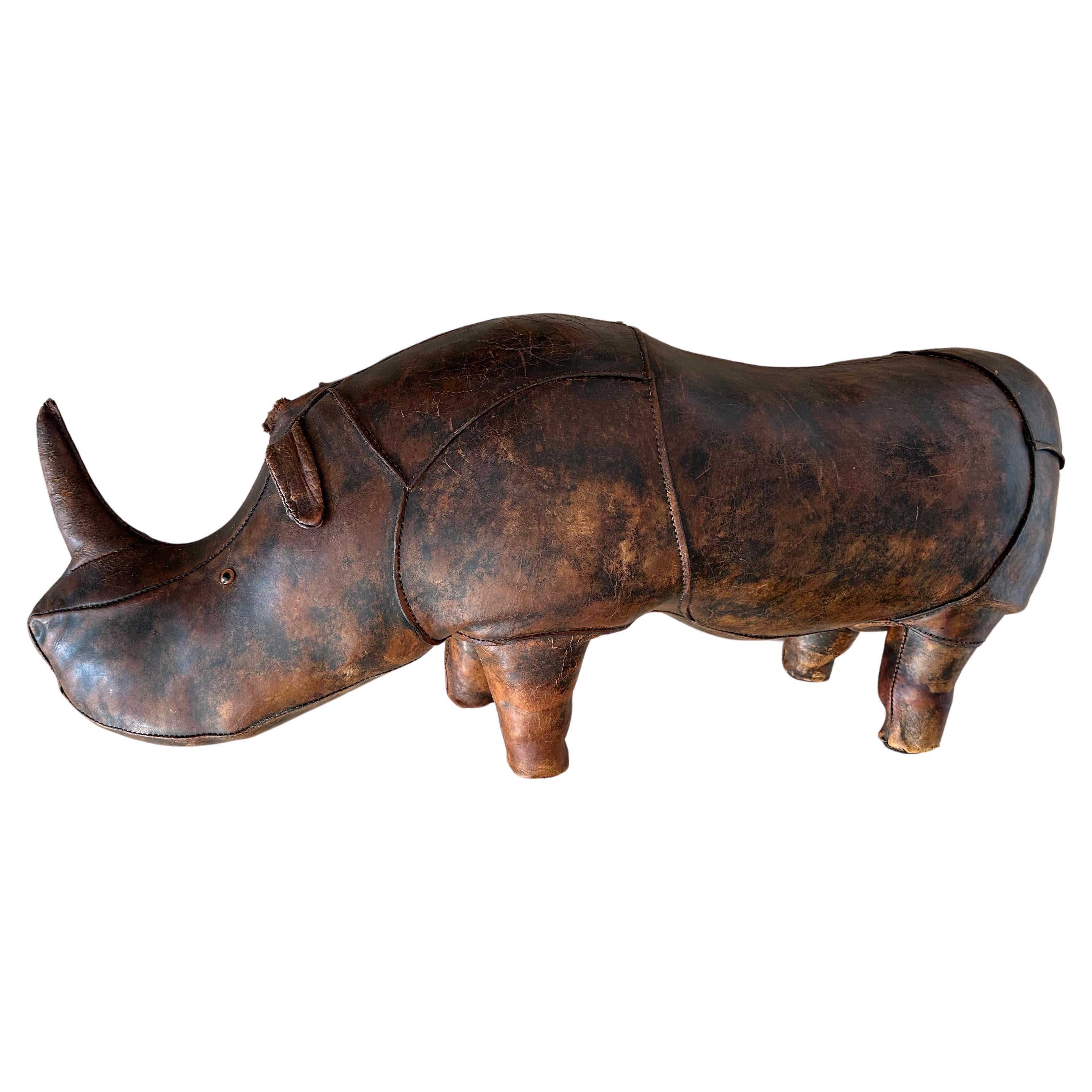 Largest Leather Rhino Stool by Dimitri Omersa for Abercrombie & Fitch, Signed For Sale