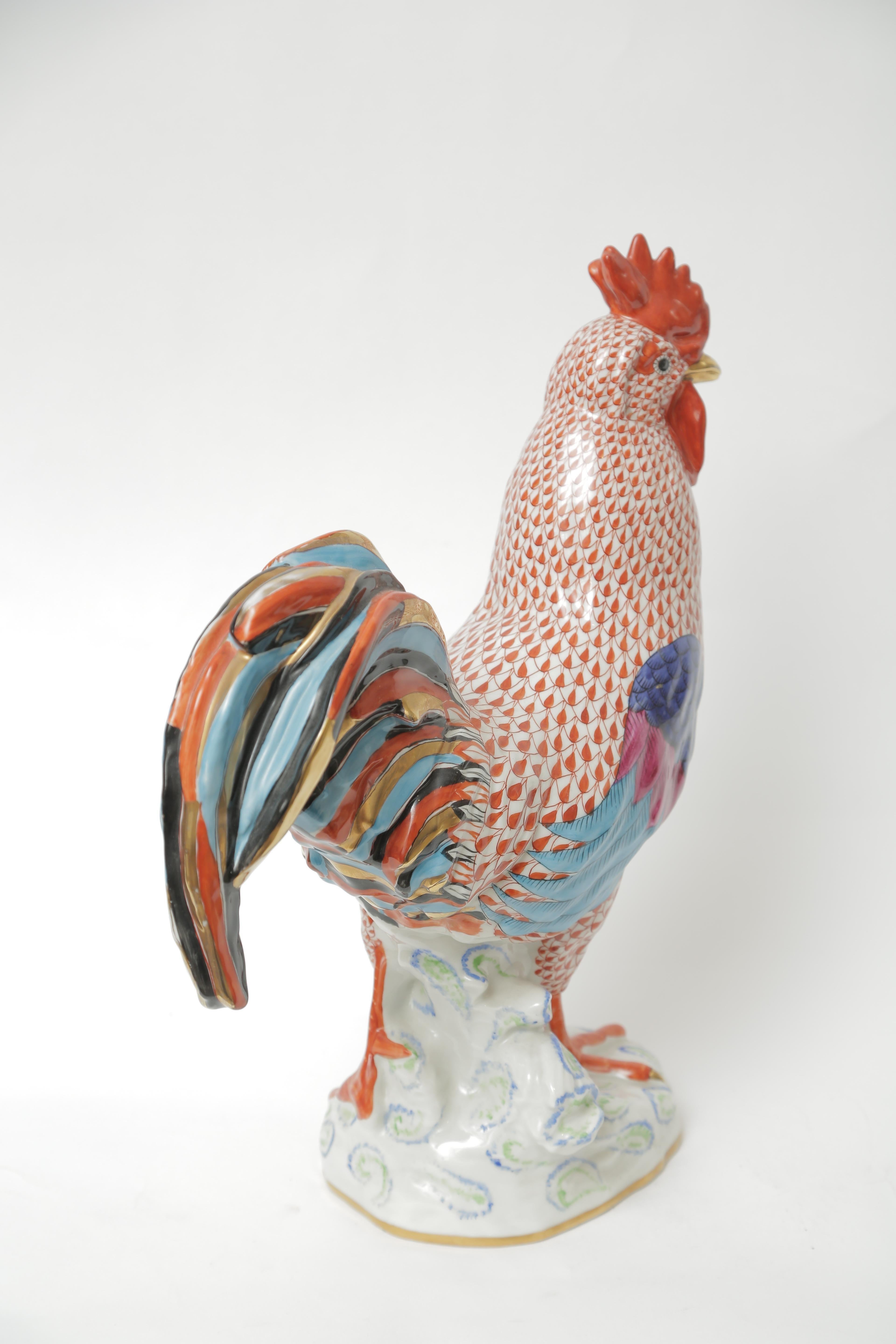 Largest Size Herend Porcelain Rooster, Vibrantly Hand Painted In Good Condition In West Palm Beach, FL