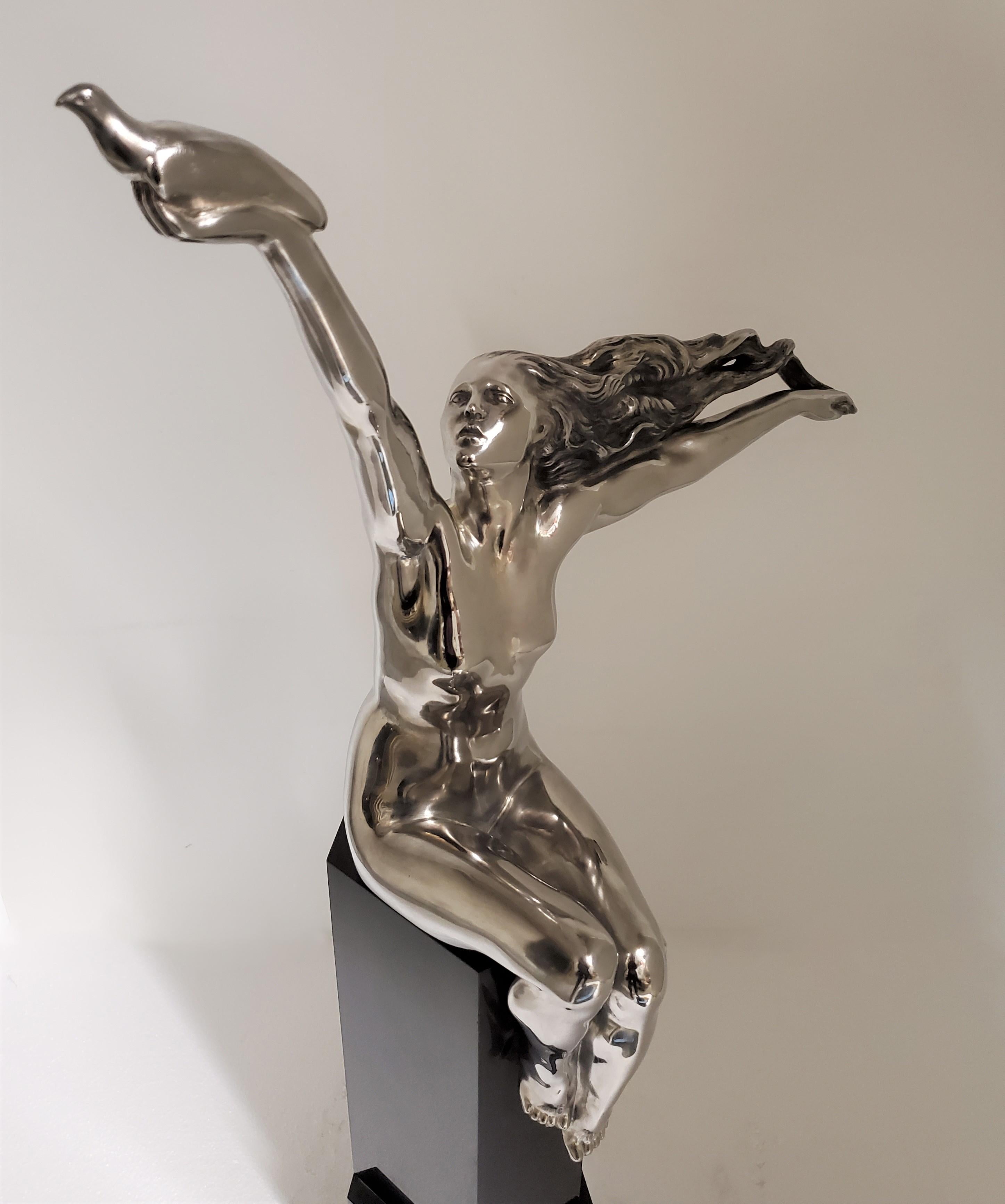 Original-Art-Déco-Skulptur Gennarelli aus vernickelter Bronze in höchster Größe, Gennarelli im Angebot 5