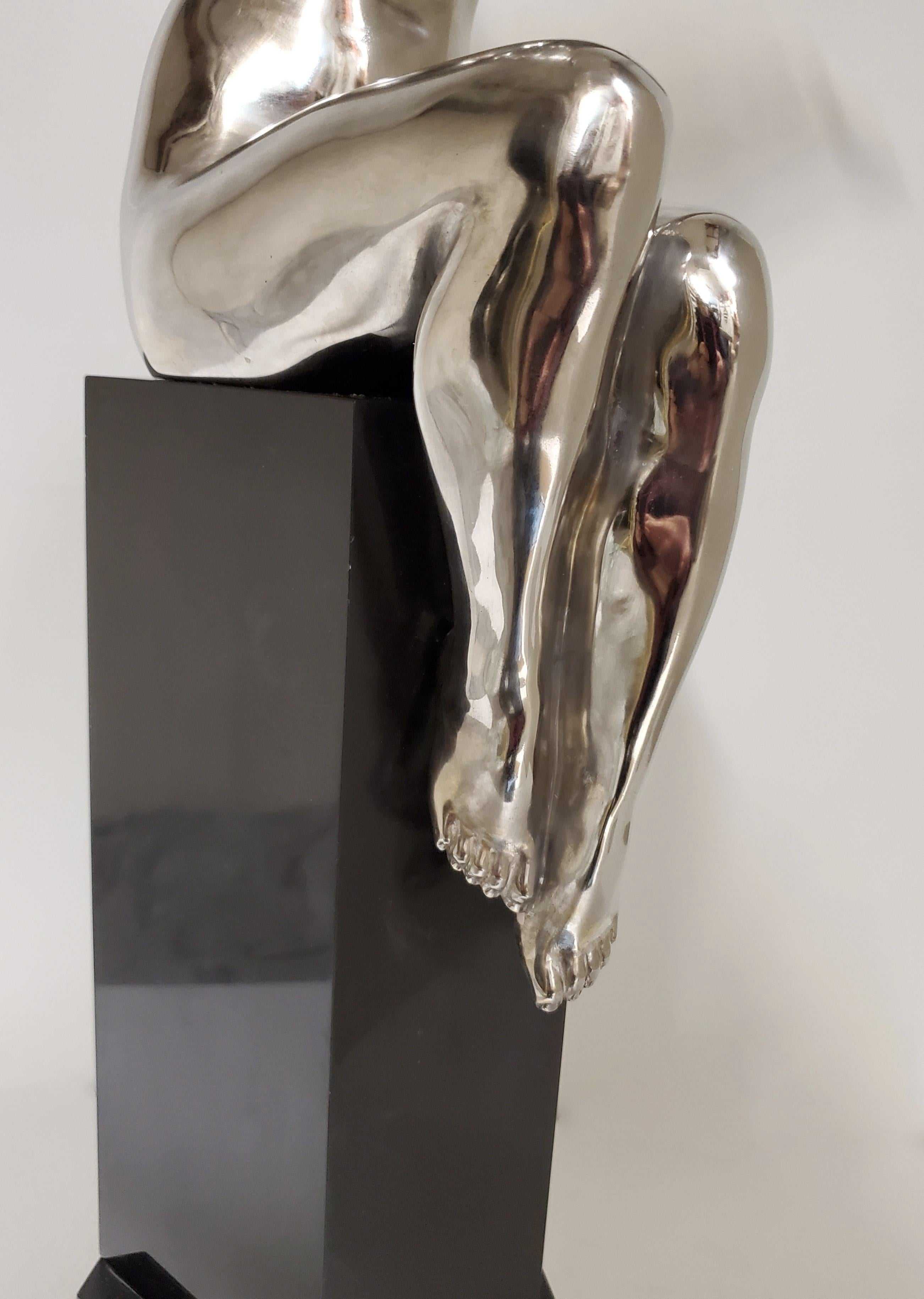 Original-Art-Déco-Skulptur Gennarelli aus vernickelter Bronze in höchster Größe, Gennarelli im Angebot 6